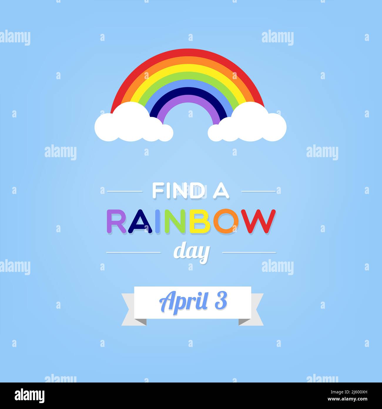 Find a rainbow day. Abstract geometrical rainbow with clouds. April