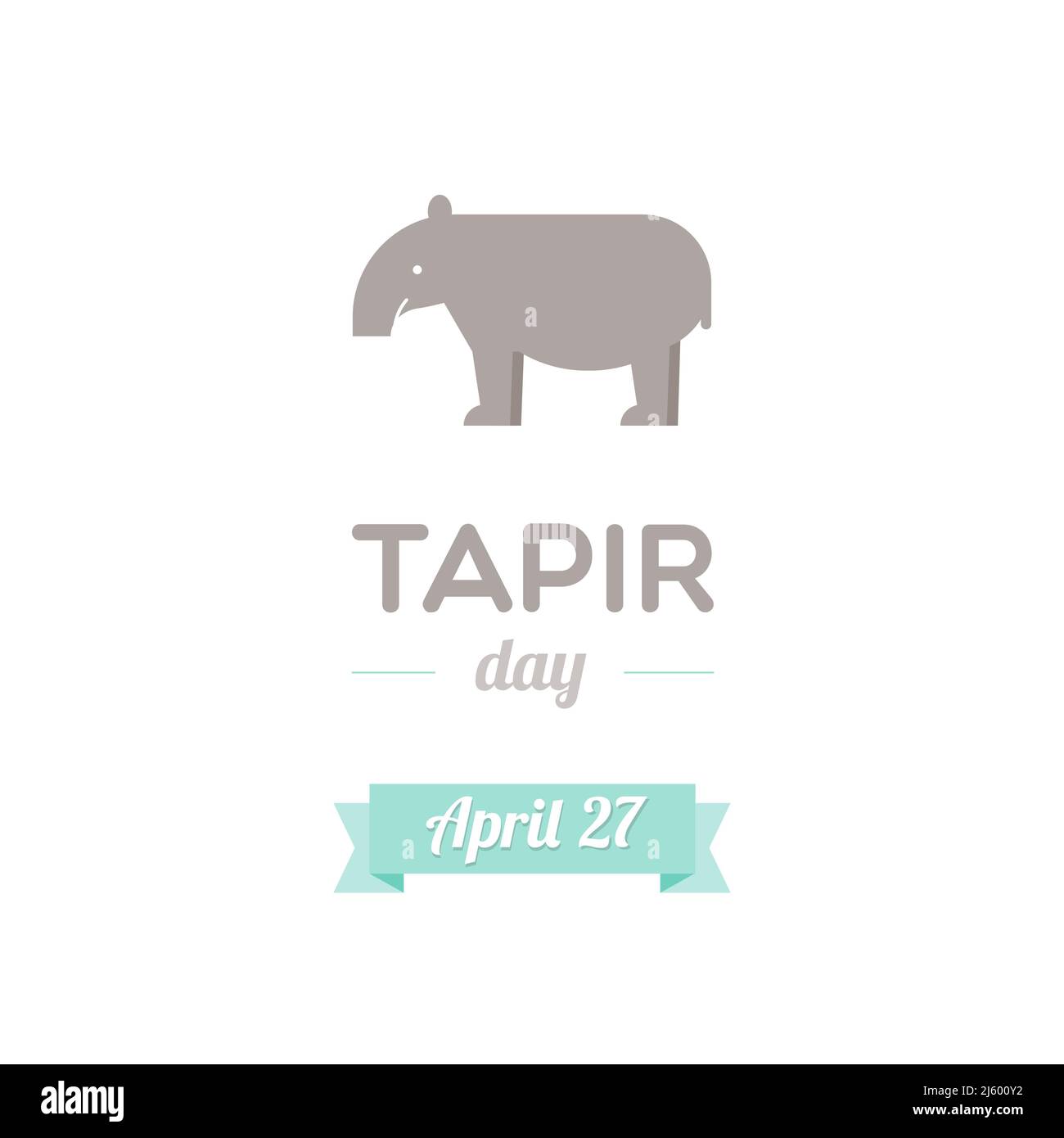 Tapir Day. April. Conservation awareness. Animal icon. Vector illustration, flat design Stock Vector