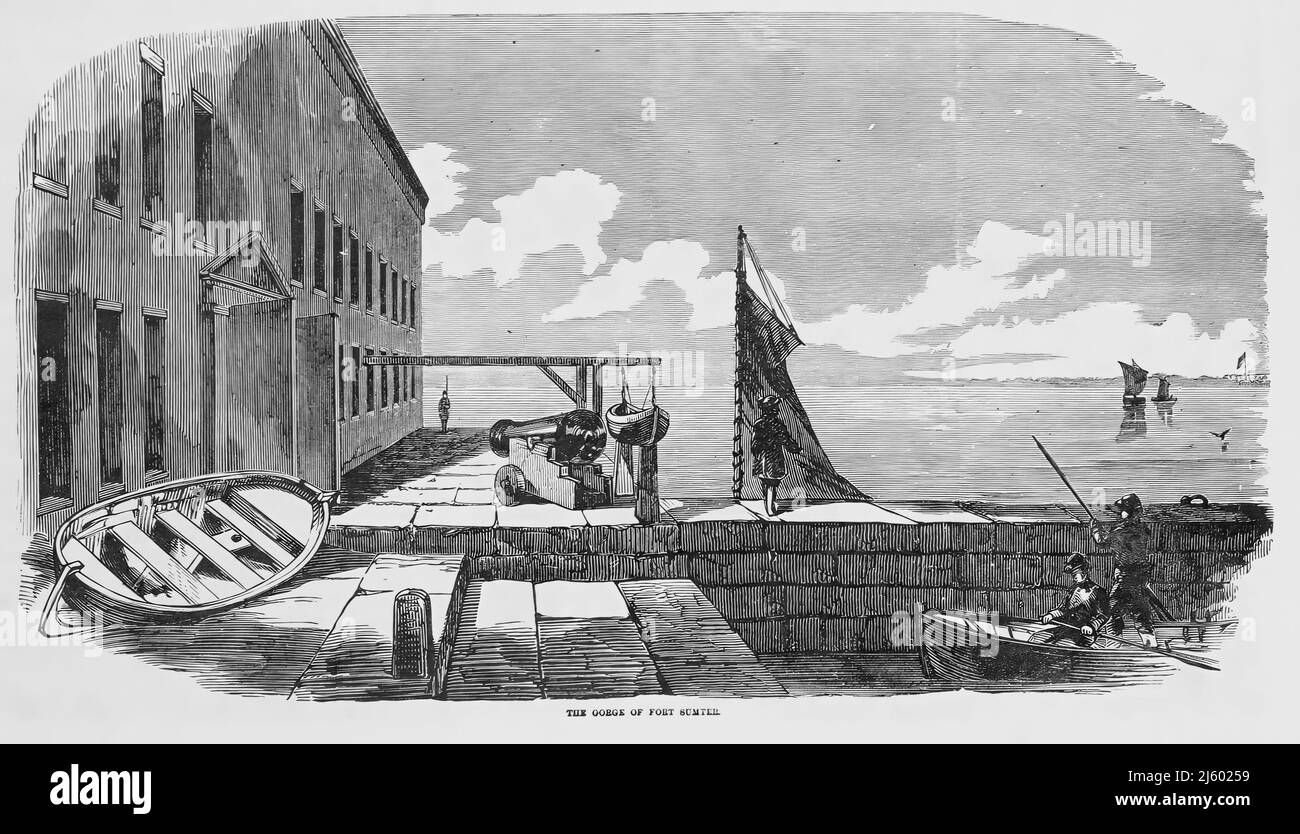 The Gorge of Fort Sumter in the American Civil War. 19th century illustration Stock Photo