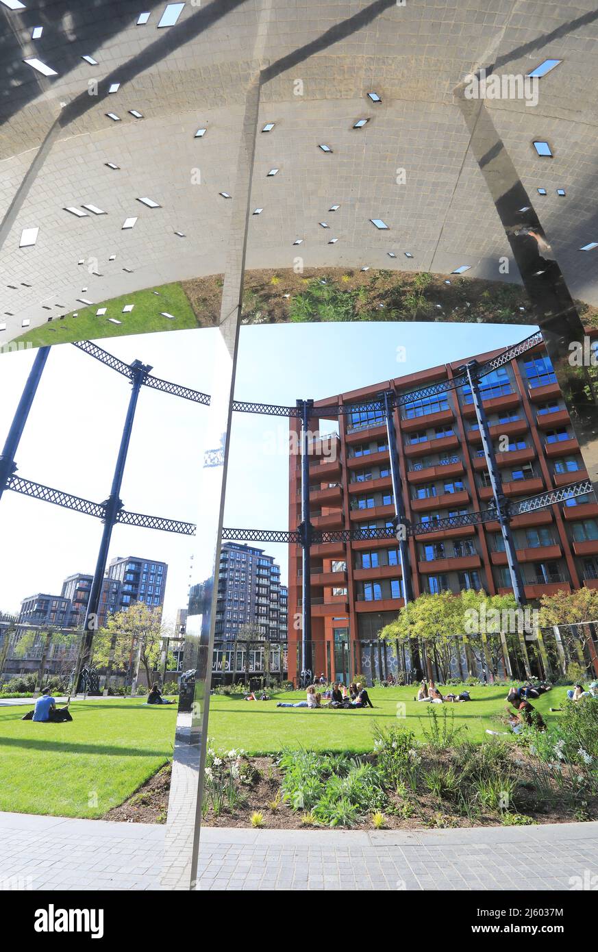 Gasholder Park, in the centre of the new apartments, in spring sunshine