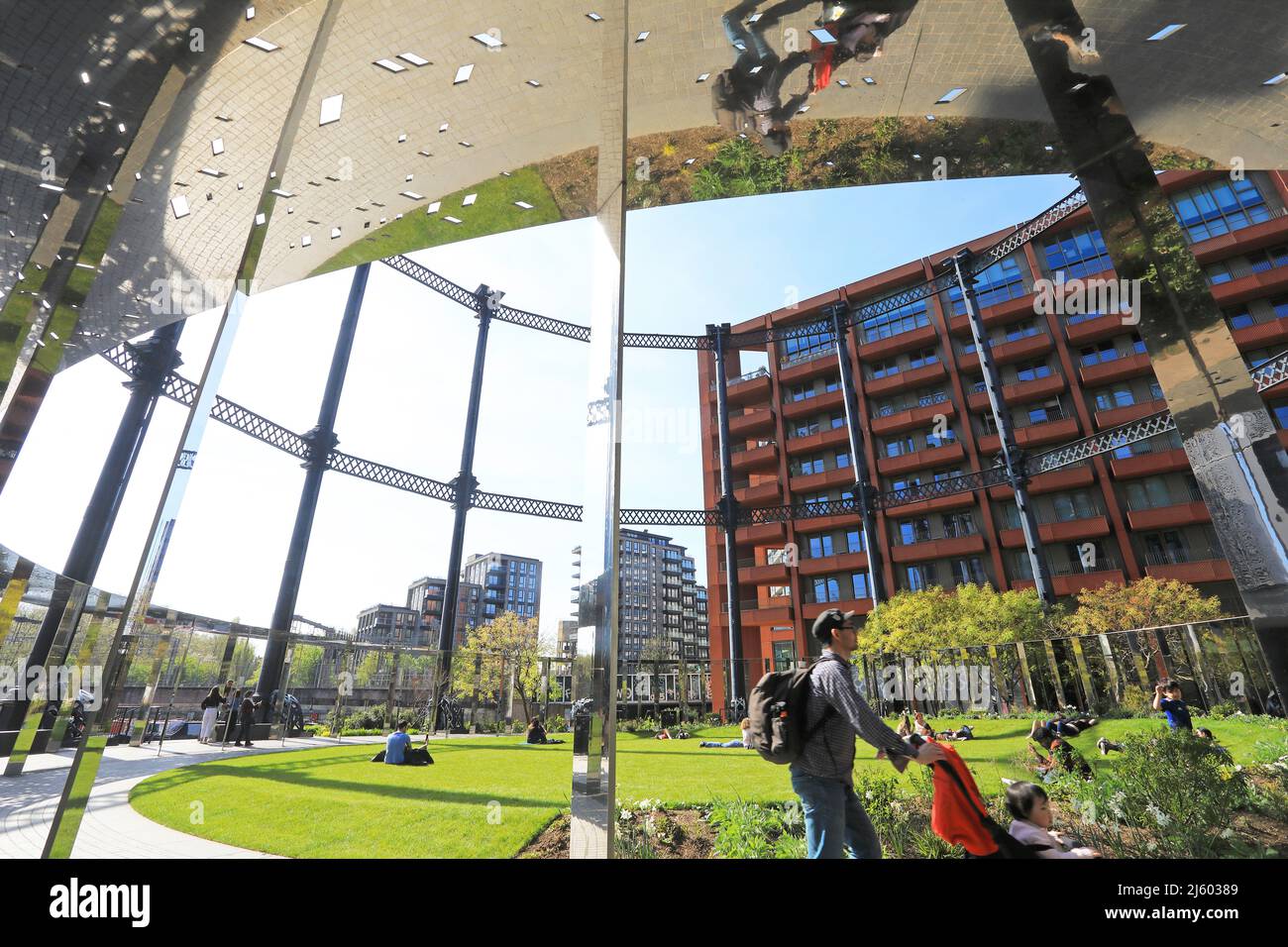 Gasholder Park, in the centre of the new apartments, in spring sunshine