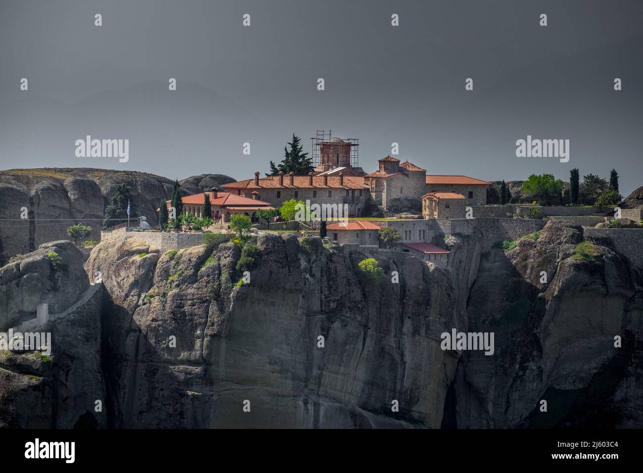 Landscape of Greek Orthodox Monasteries on the top of steep rocks Stock ...