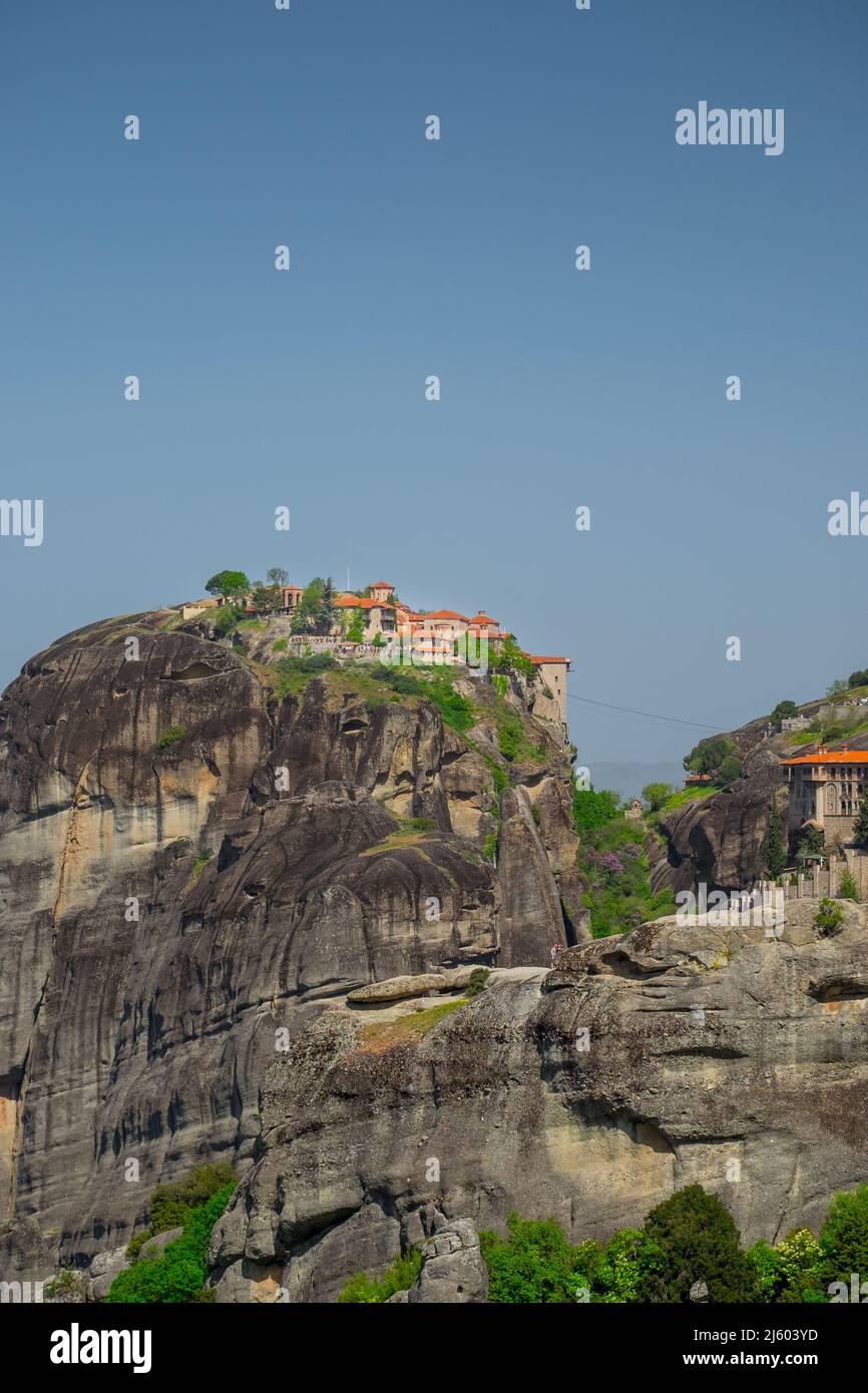 Landscape of Greek Orthodox Monasteries on the top of steep rocks Stock ...