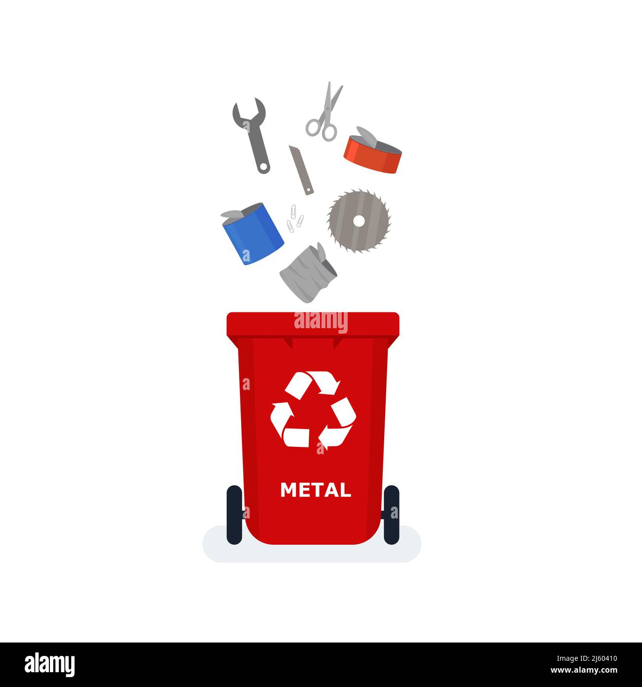 Waste segregation. Sorting garbage by material and type in colored ...