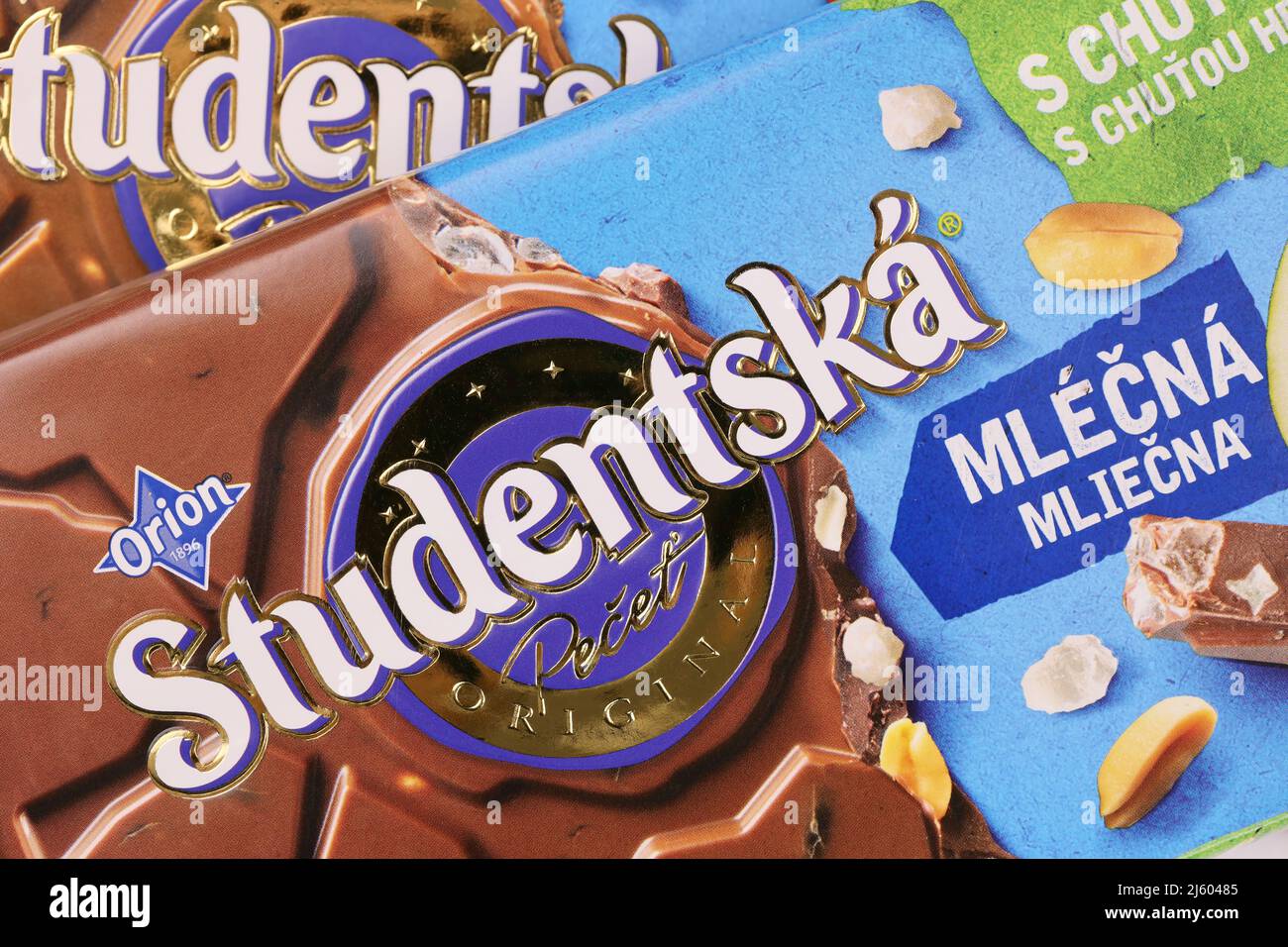KHARKIV, UKRAINE - NOVEMBER 3, 2021: Studentska chocolate bar is a ...