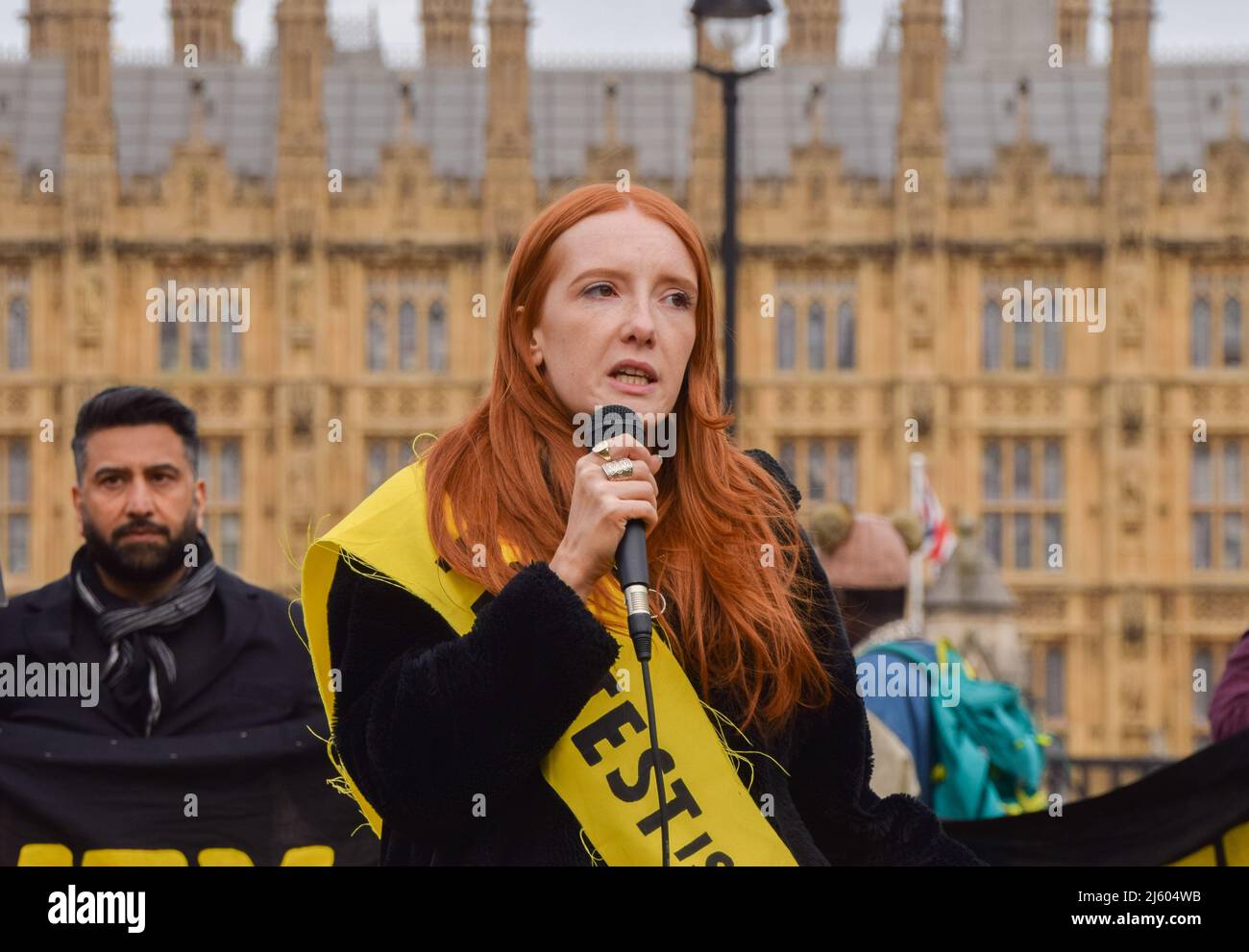 London, England, UK. 26th Apr, 2022. Activist PATSY STEVENSON speaks to protesters. Demonstrators gathered in Parliament Square in protest against the Police, Crime, Sentencing and Courts Bill, and the Nationality and Borders Bill. (Credit Image: © Vuk Valcic/ZUMA Press Wire) Stock Photo