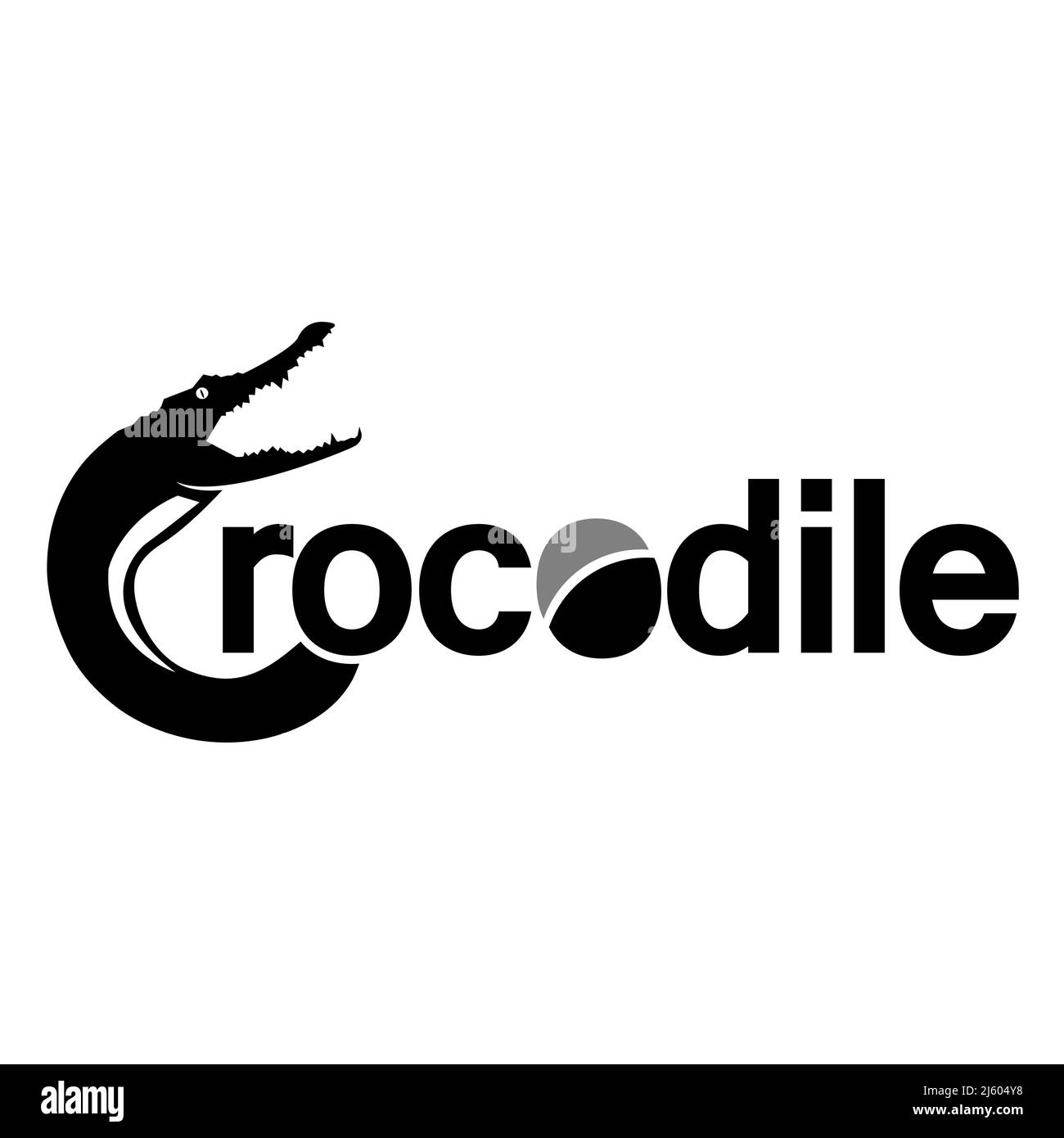 Crocodile Icon with the word crocodile. Flat design. Vector Illustration on white background. Stock Vector