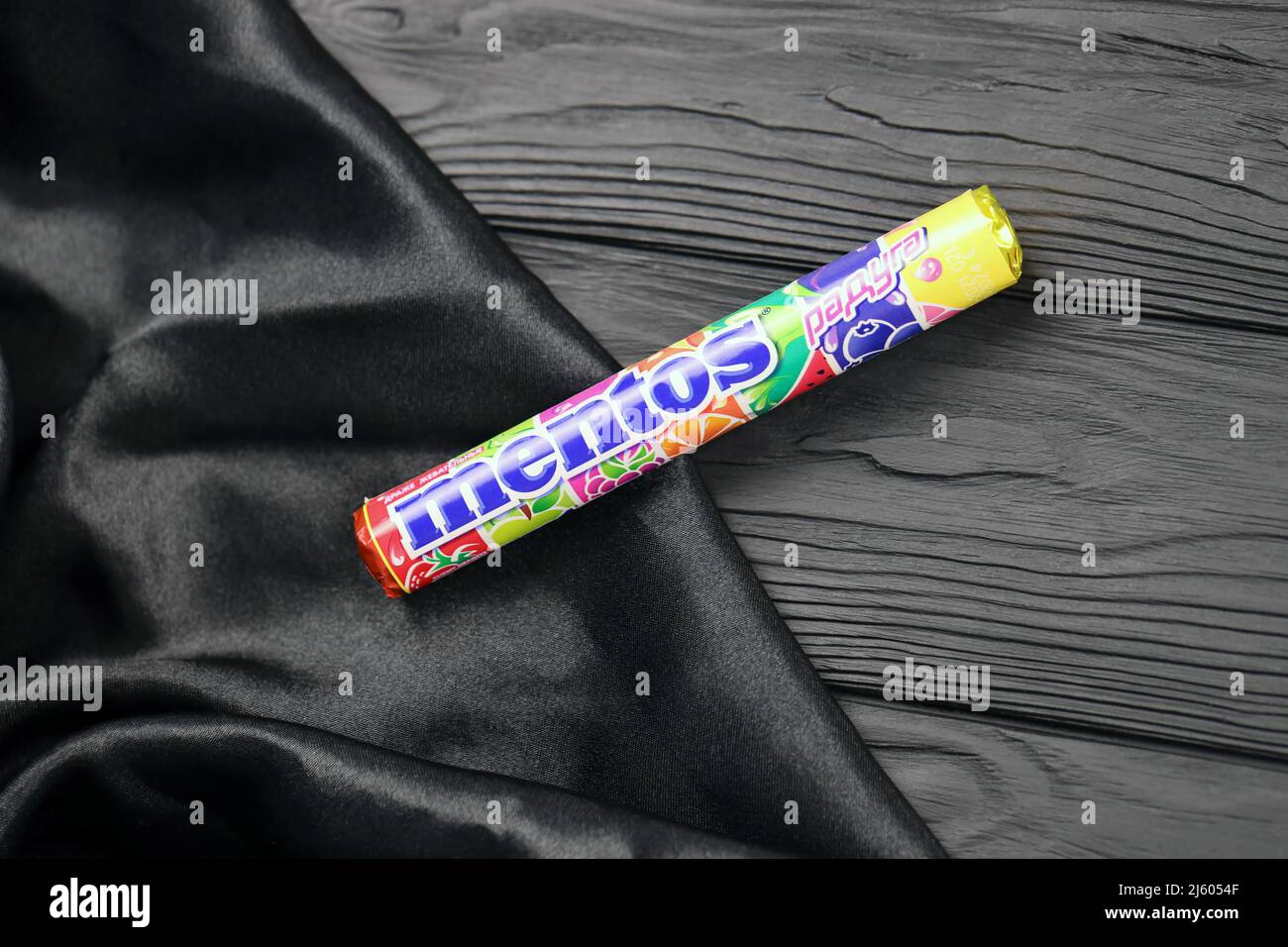 KHARKIV, UKRAINE - DECEMBER 16, 2021: Mentos production with company ...
