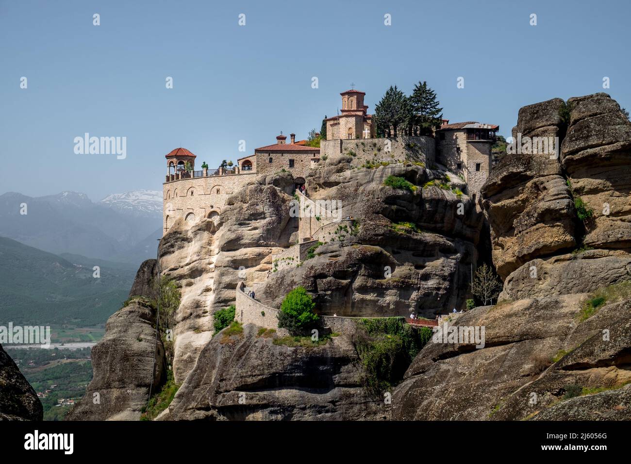 Landscape of Greek Orthodox Monasteries on the top of steep rocks Stock ...