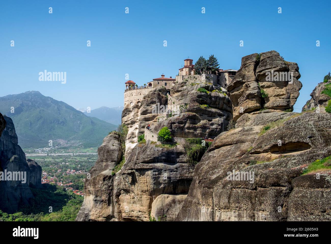 Landscape of Greek Orthodox Monasteries on the top of steep rocks Stock ...