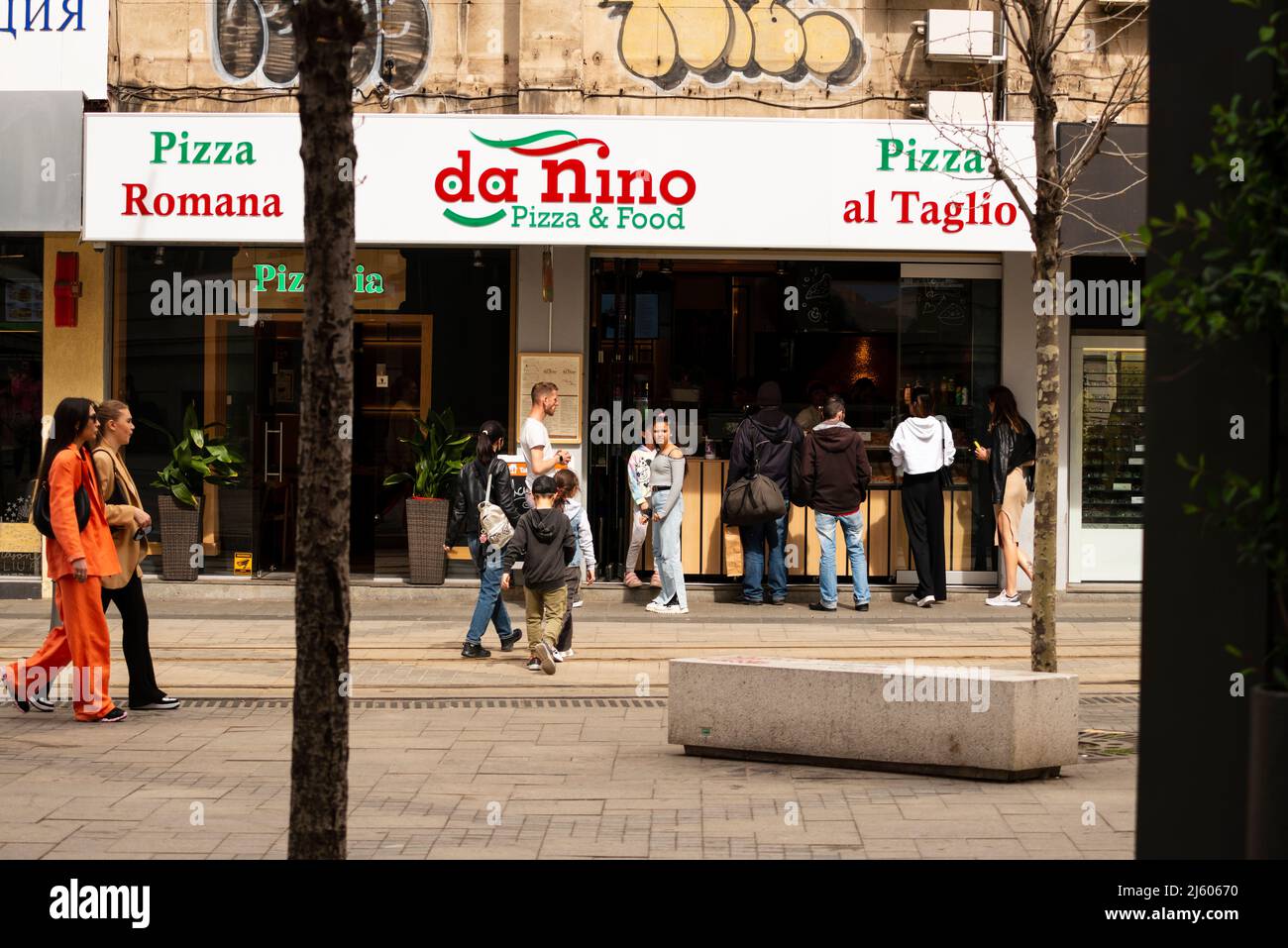 People at Da Nino Pizza in Sofia, Bulgaria, Eastern Europe, Balkans, EU Stock Photo