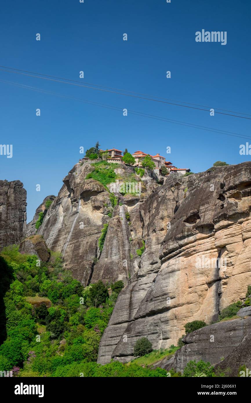 Landscape of Greek Orthodox Monasteries on the top of steep rocks Stock ...