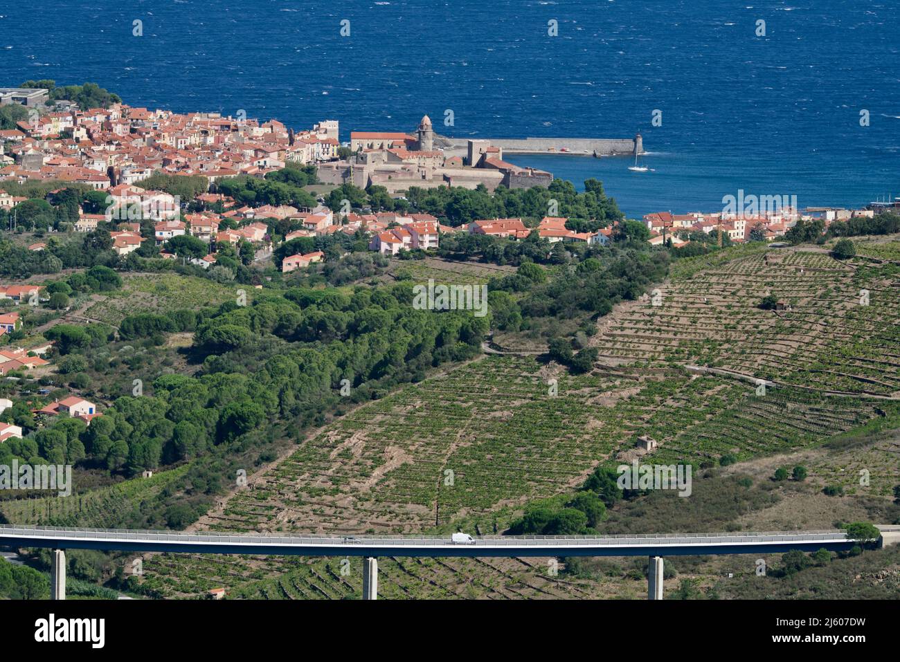 View of Collioure, seen from the height Stock Photo