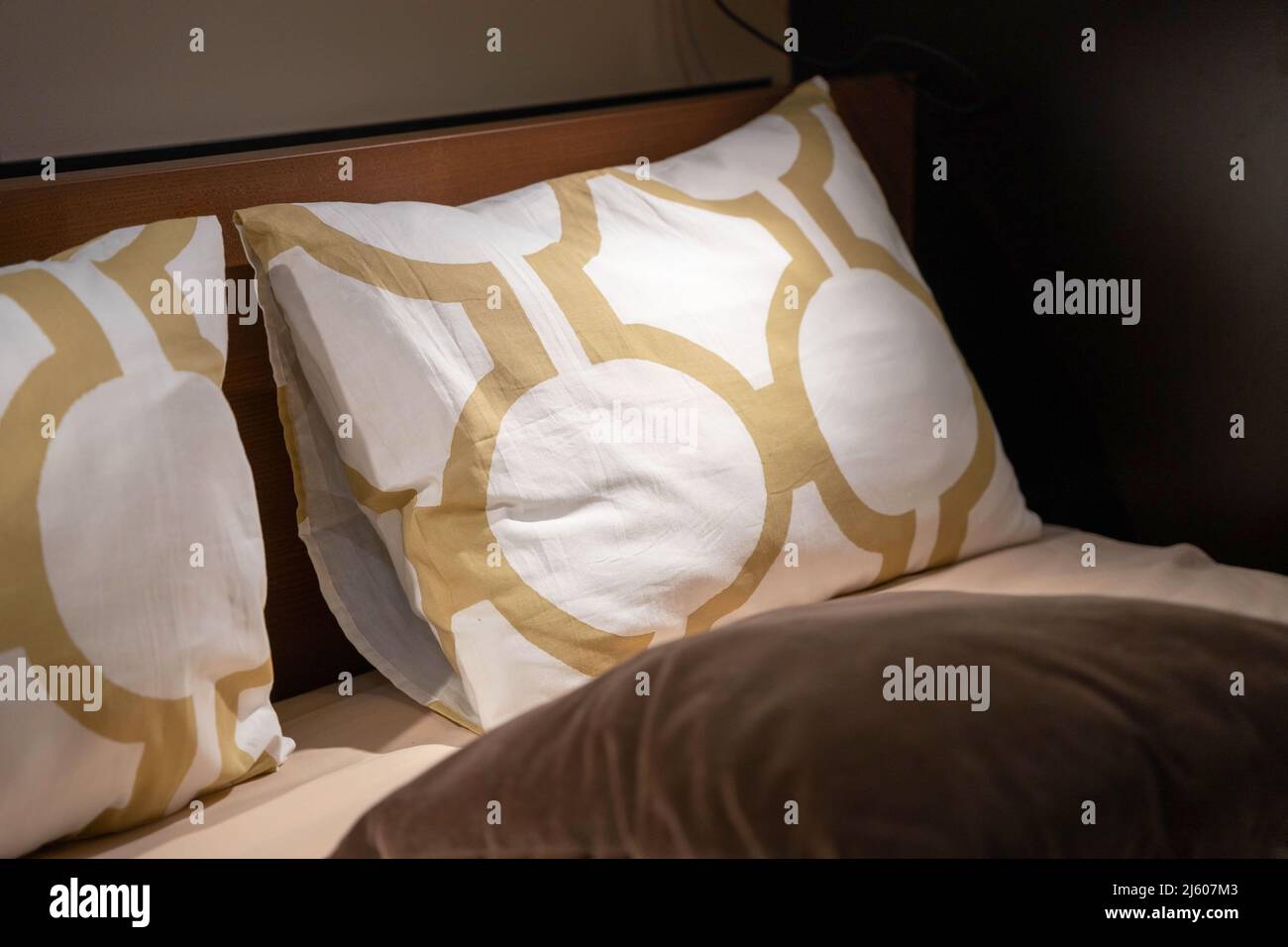Pillows for sleeping on a home bed, bedroom furniture Stock Photo Alamy