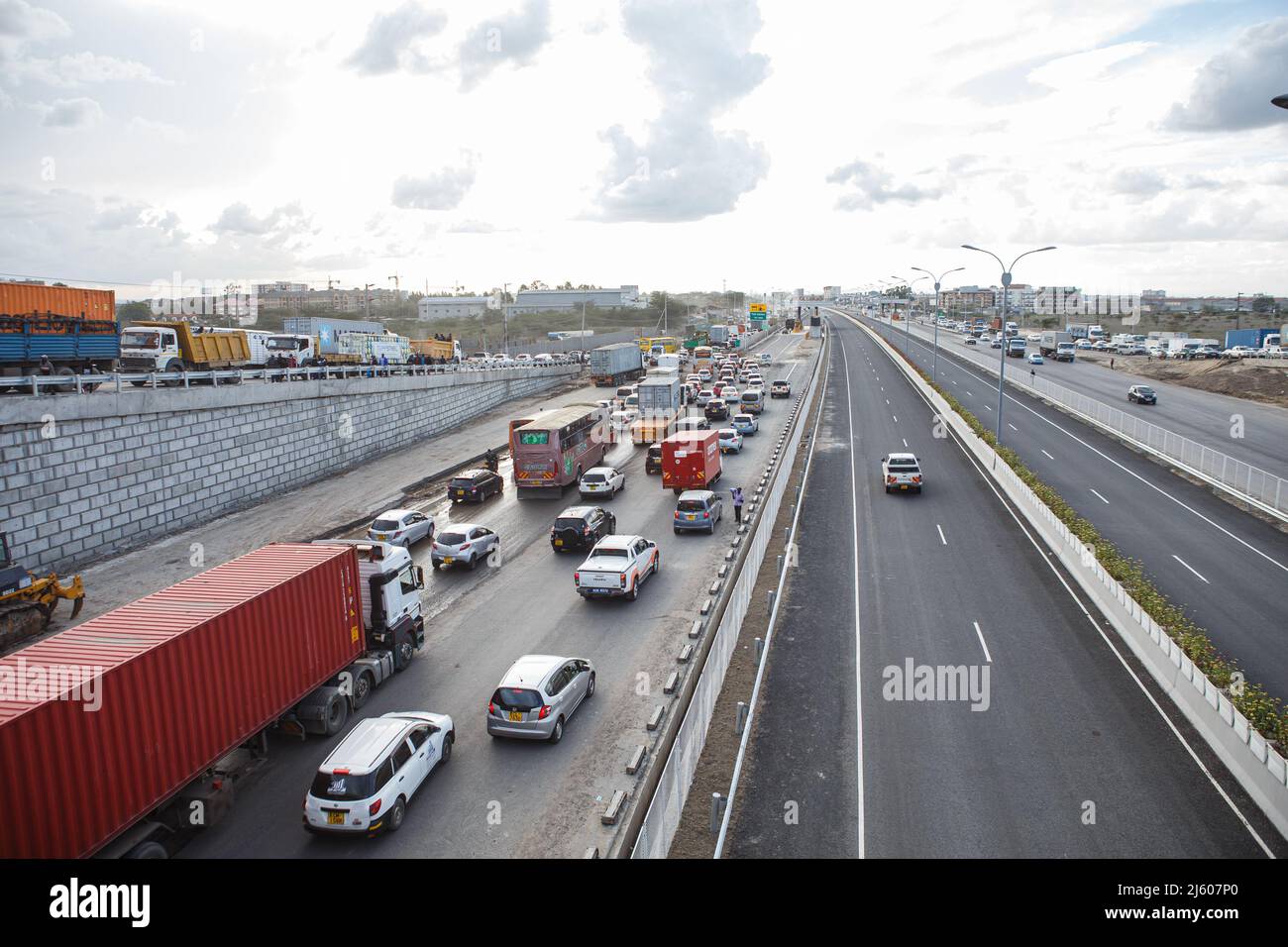 Nairobi, Kenya. 26th Apr, 2022. A car drives along the new section of the Nairobi expressway as