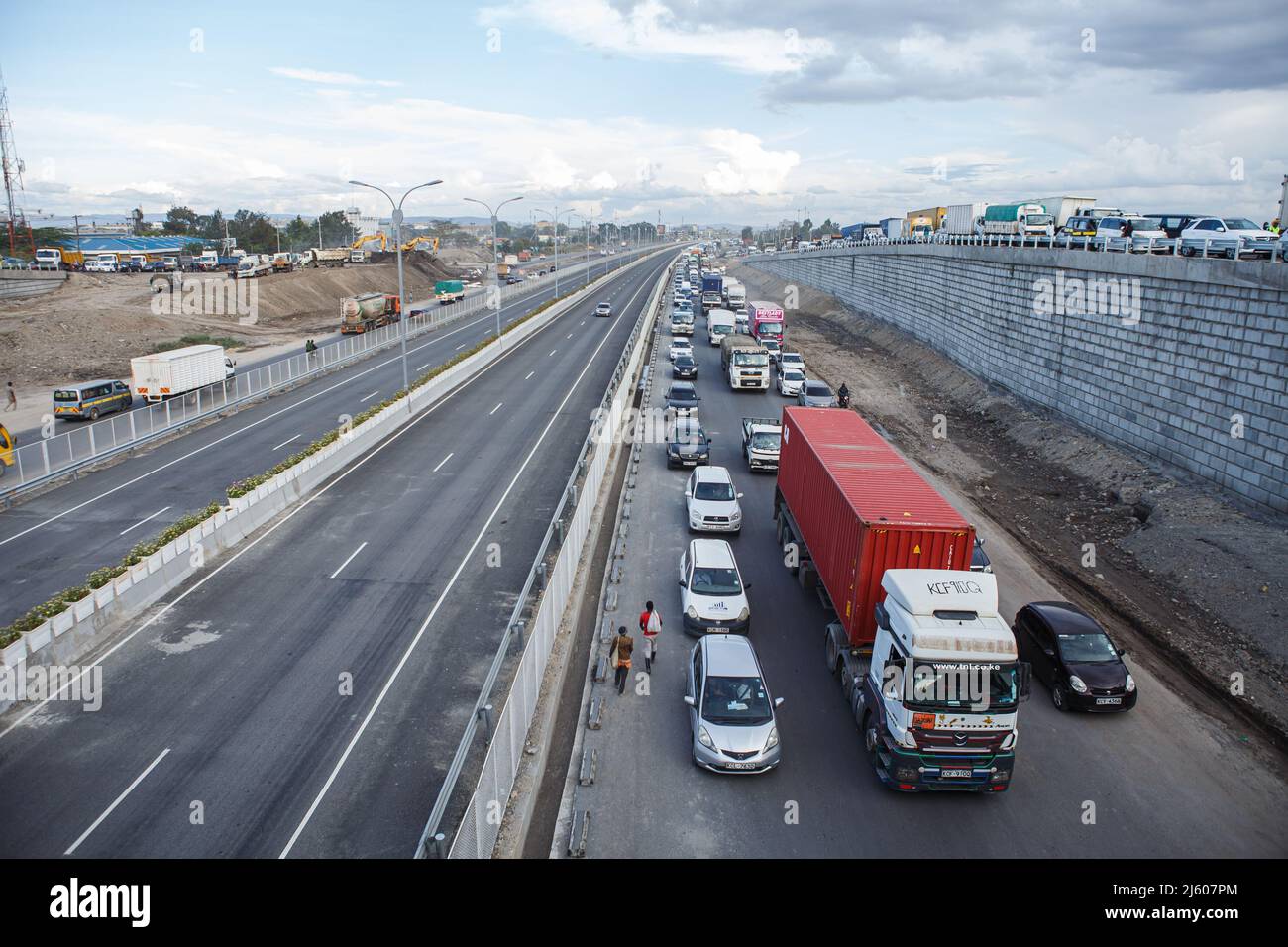 Nairobi, Kenya. 26th Apr, 2022. Heavy traffic seen during rush hour at the Mlolongo section of the Nairobi Expressway along the Mombasa road. Final touches continue on the construction of the 27.1km long toll highway, the Nairobi Expressway is scheduled to be completed in June 2022. The Nairobi Expressway is meant to decongest the Nairobi city. (Photo by Boniface Muthoni/SOPA Images/Sipa USA) Credit: Sipa USA/Alamy Live News Stock Photo