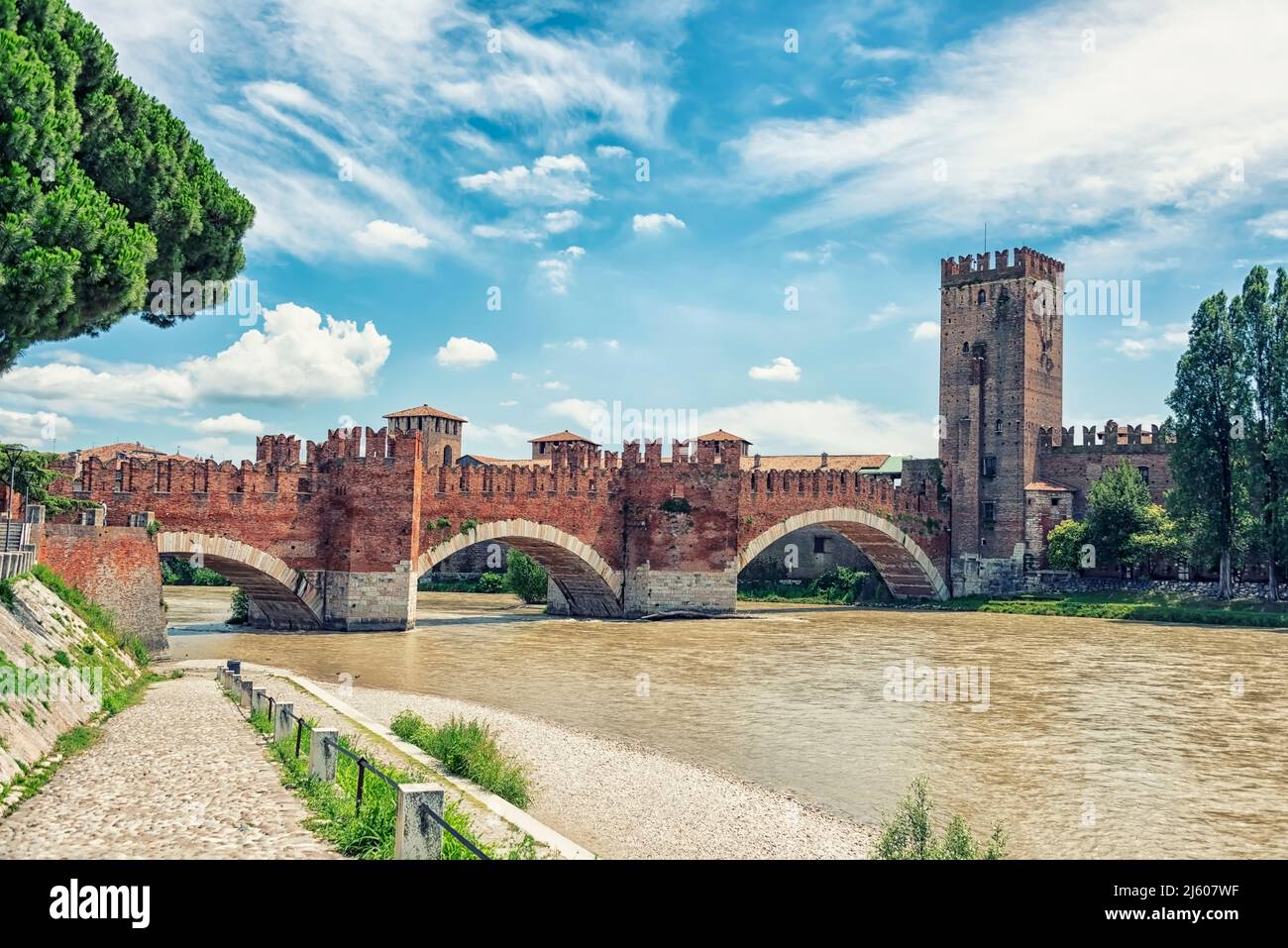 Old bridge in Verona city, Italy Stock Photo