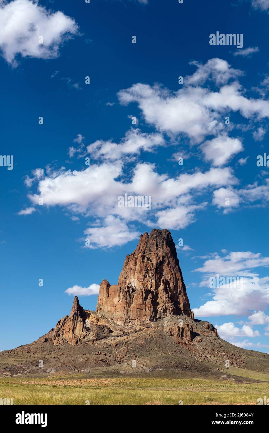 Scenic Arizona desert landscape with volcanic rock formations and blue sky Stock Photo