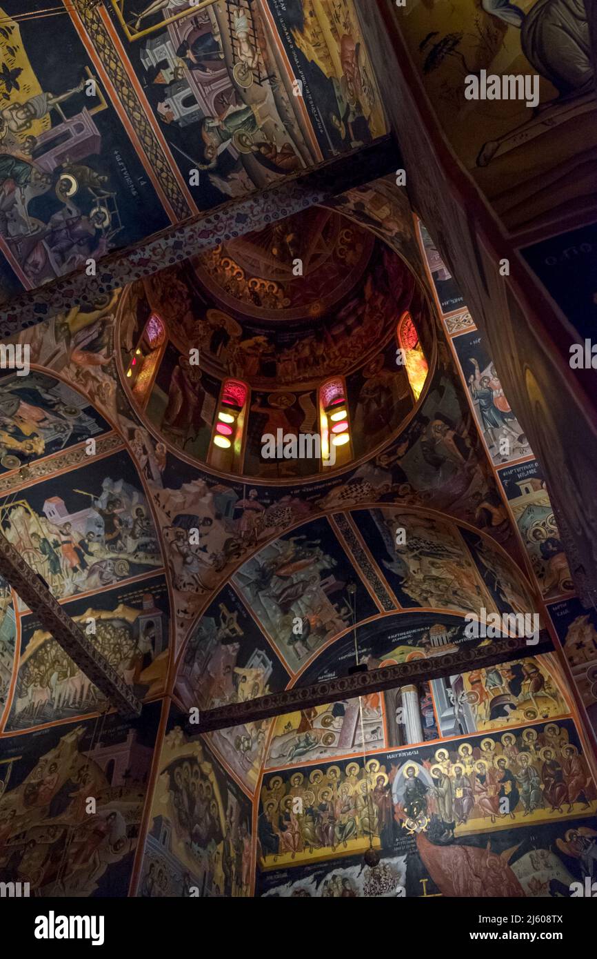 Interior of Greek Orthodox Church inside the Monastery of Agioi pantes with painting of saints