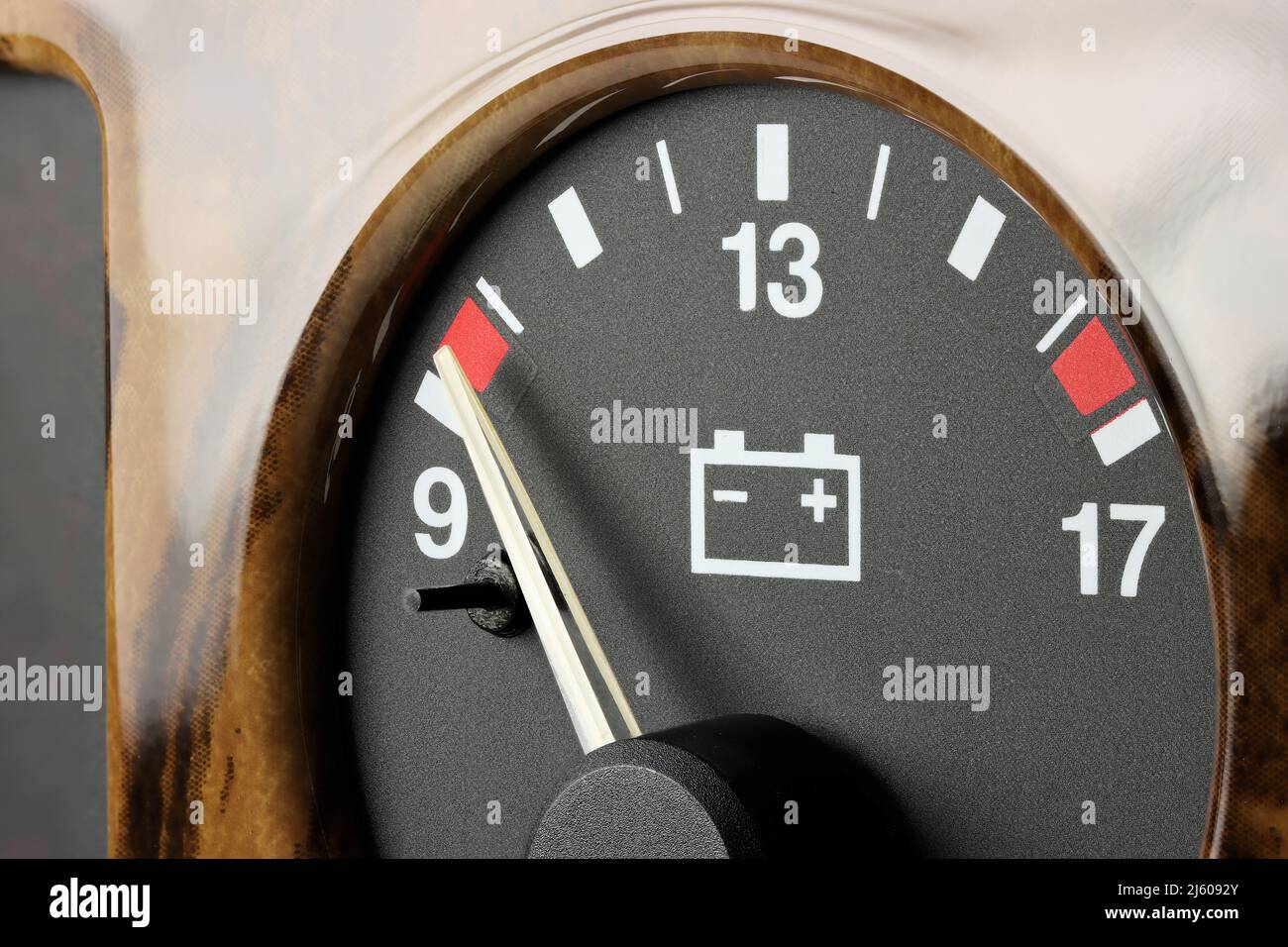 batterie gauge in car dashboard low volts Stock Photo Alamy