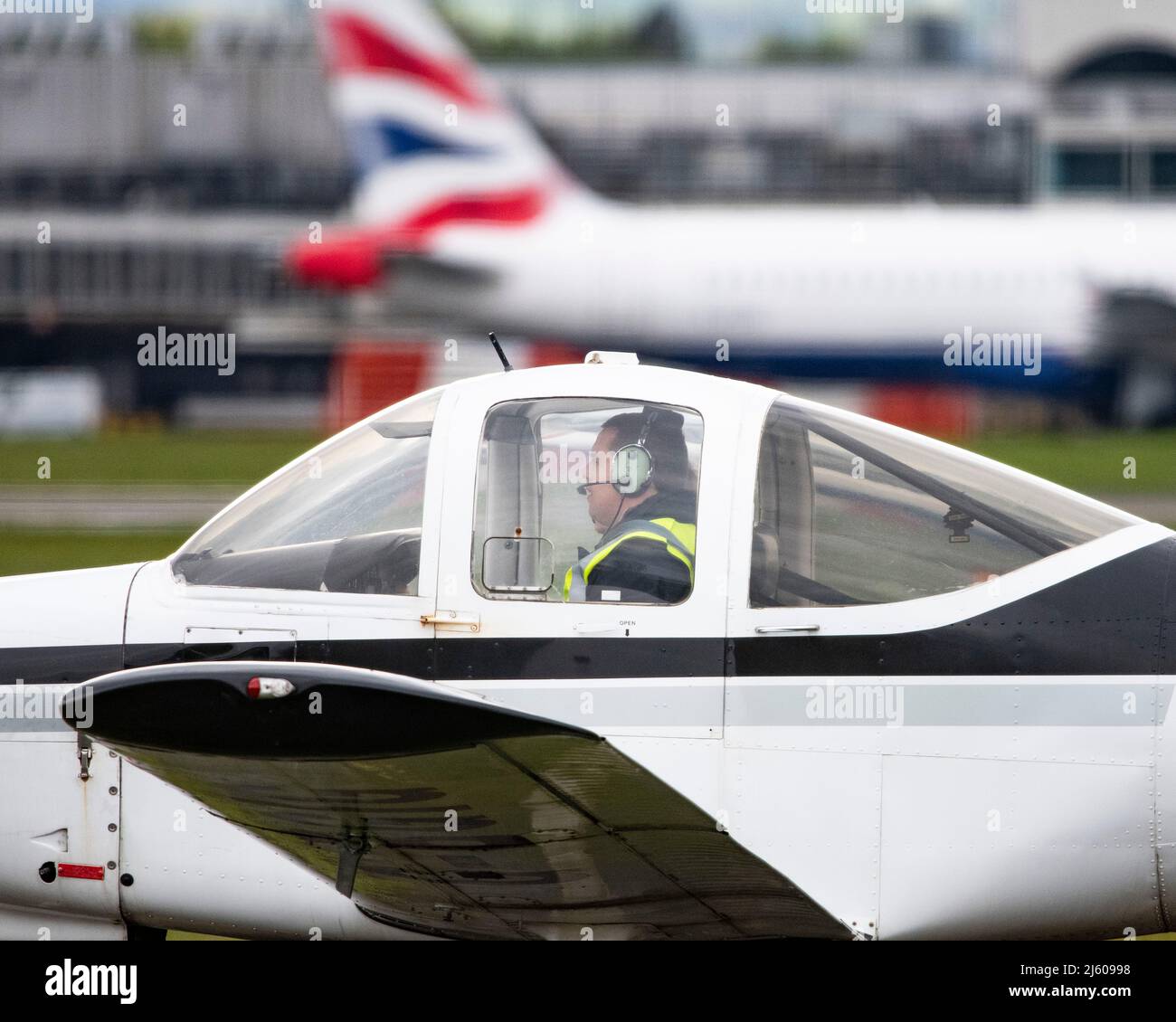 Glasgow, Scotland, UK. 26th Apr, 2022. PICTURED: Scottish Conservative Leader Douglas Ross campaign event takes flight in a plane at Glasgow Airport ahead of the local government elections. Credit: Colin Fisher/Alamy Live News Stock Photo