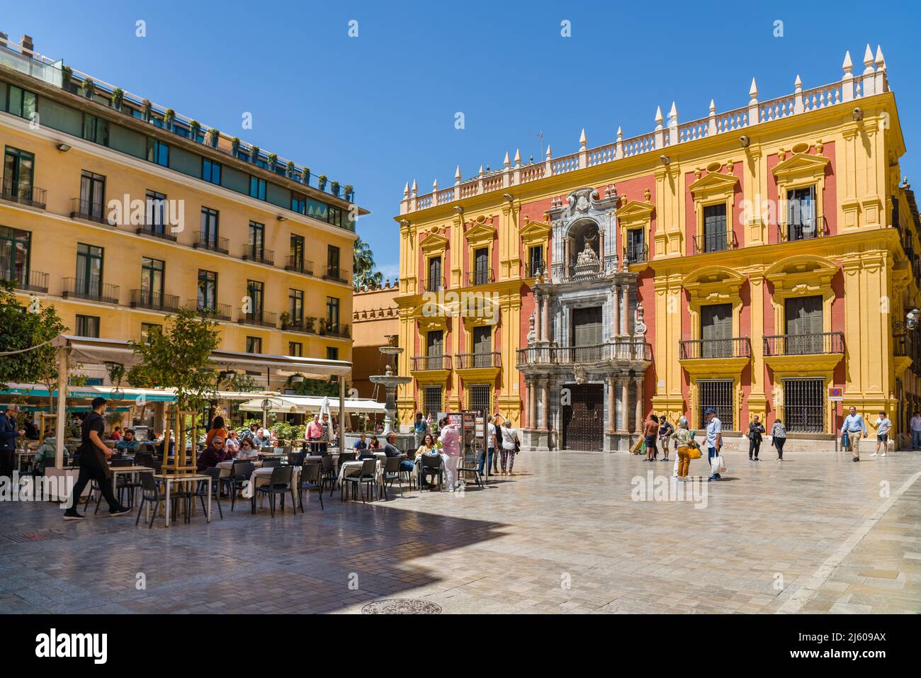 View from the Obispo Square in front of the Cathedral of Malaga. Famous