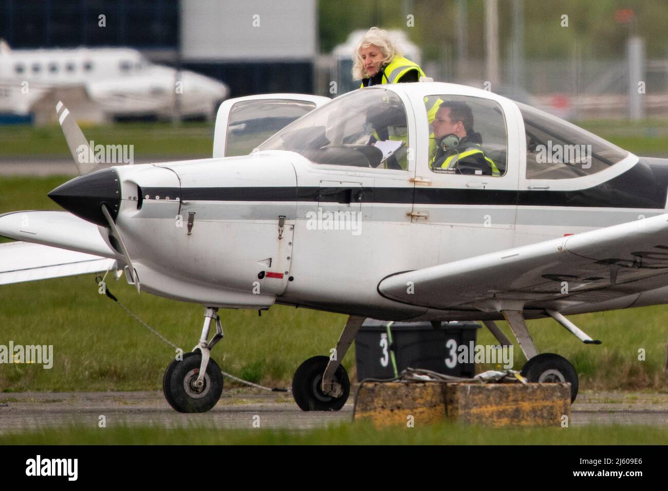 Glasgow, Scotland, UK. 26th Apr, 2022. PICTURED: Scottish Conservative Leader Douglas Ross campaign event takes flight in a plane at Glasgow Airport ahead of the local government elections. Credit: Colin Fisher/Alamy Live News Stock Photo