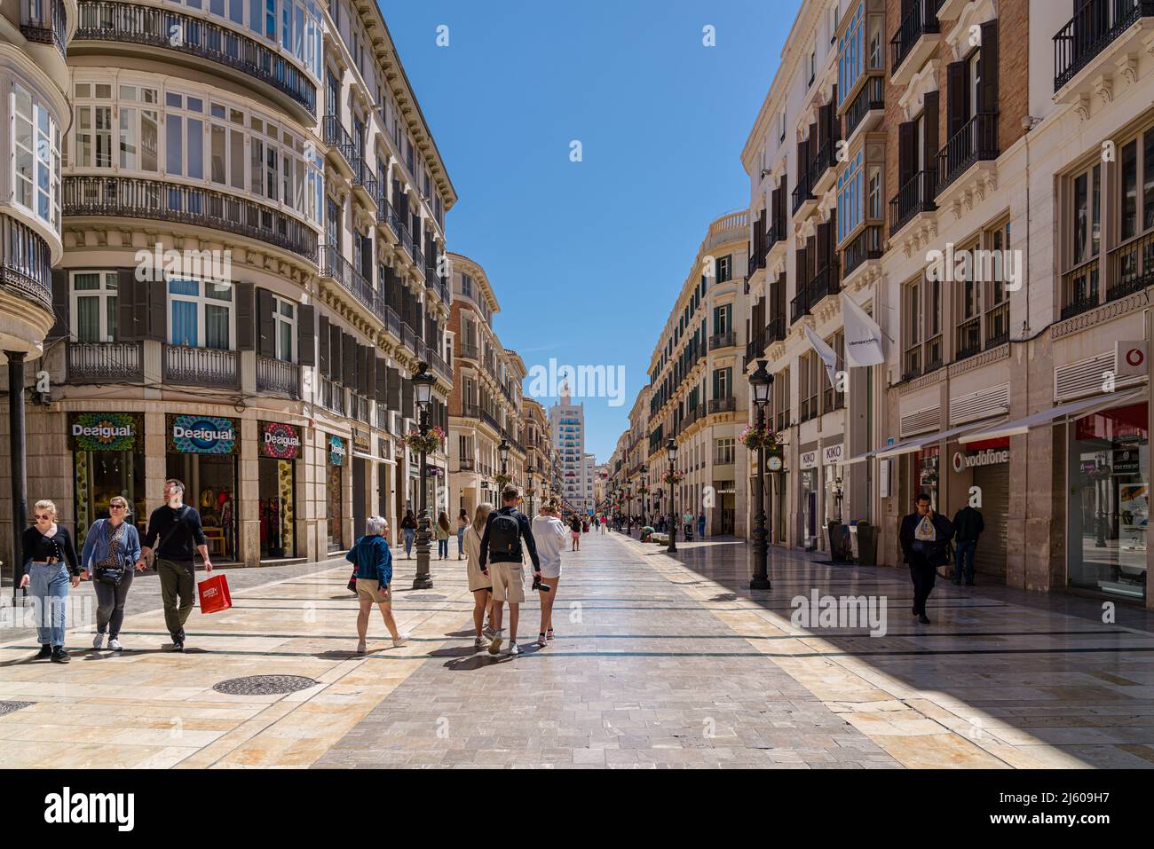 European city, famous travel destination on Costa del Sol. View of famous  Larios Street, in the old center of the town Stock Photo - Alamy