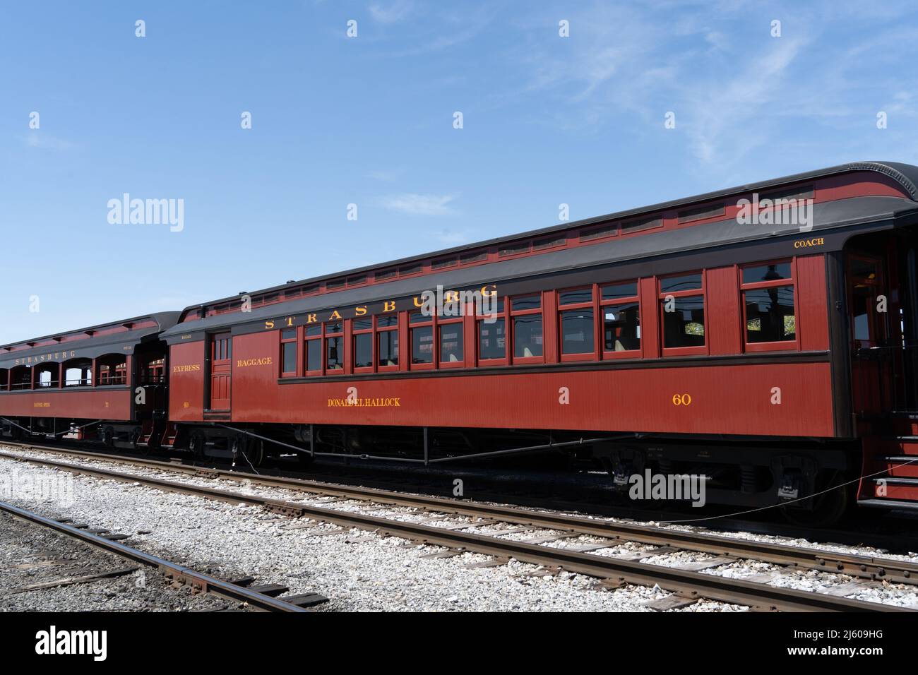 Strasburg, PA, USA - April 20,2022:  Steam train gets ready to depart for a scenic train ride through Lancaster County, Pennsylvania Stock Photo