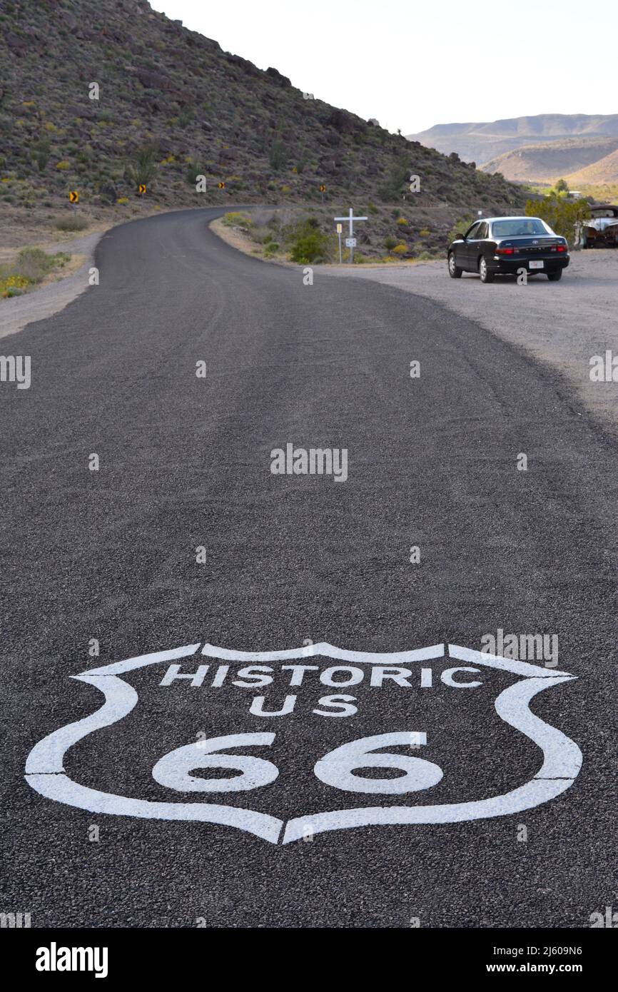 Route 66 sign in Cool Springs, Arizona Stock Photo