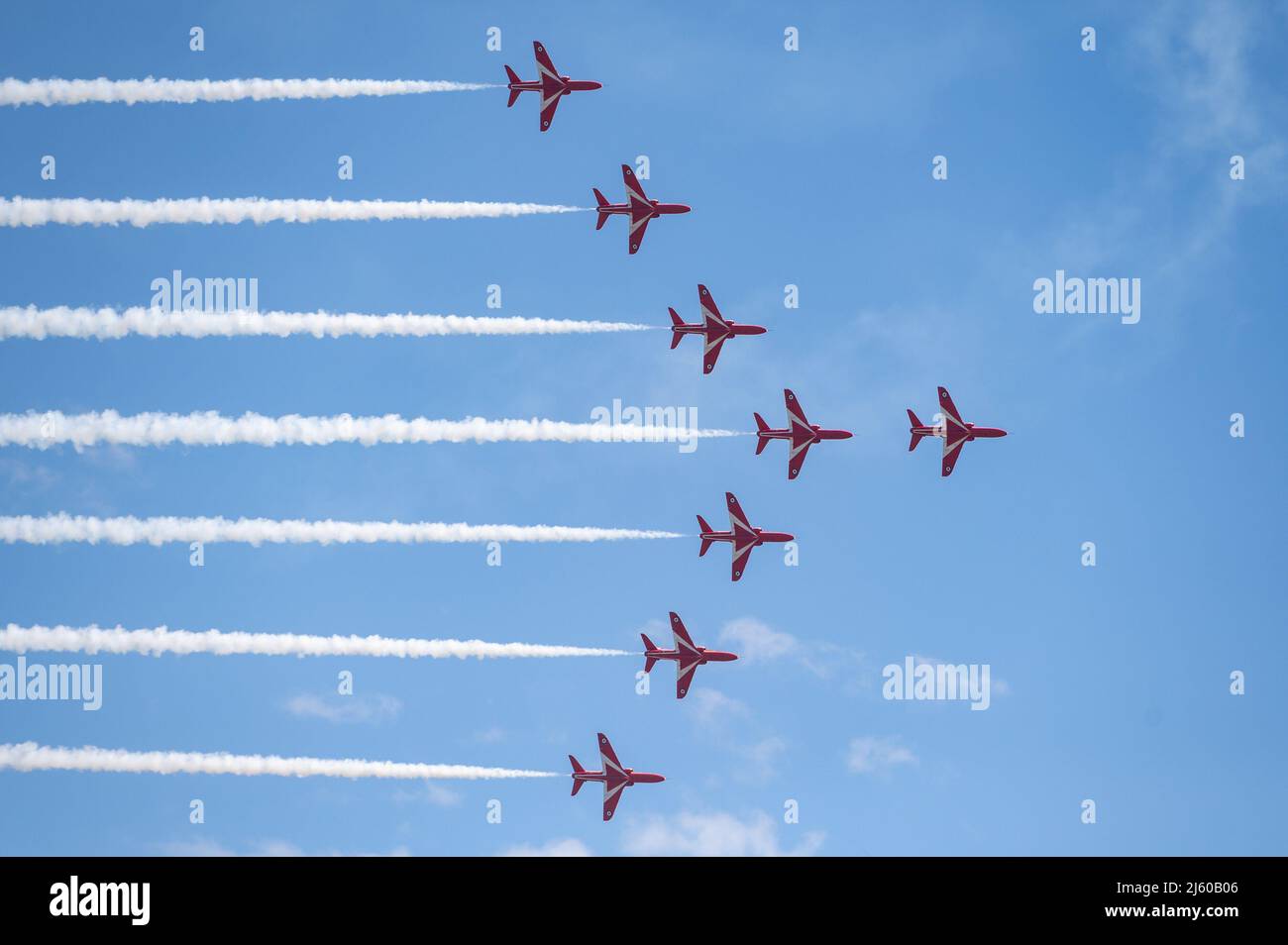 (220426) -- ZEMUNIK (CROATIA), April 26, 2022 (Xinhua) -- An aerobatic display team performs during a flight show over Zemunik near Zadar, Croatia, on April 26, 2022. (Dino Stanin/PIXSELL via Xinhua) Stock Photo