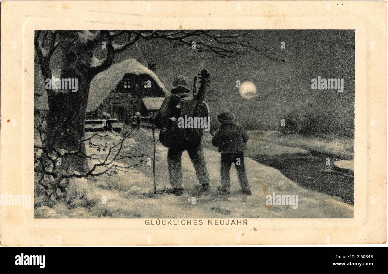 Glückliches Neujahr H.H.i.W. Serie 911 1913 Germany German vintage greeting postcard Deutsches Reich 1909 1913 Stock Photo