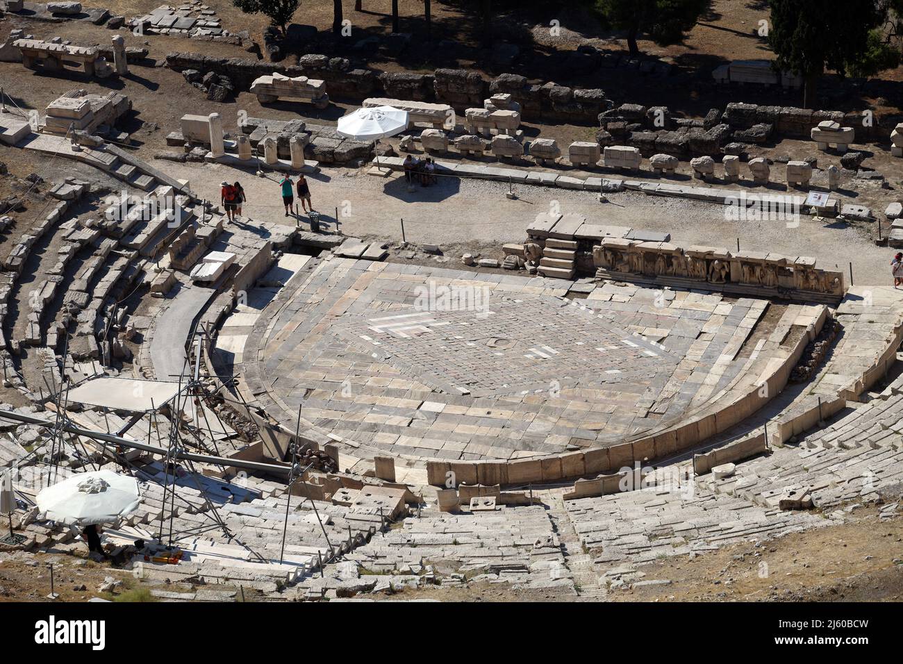 Theatre of Dionysus at Acropolis in Athens, Greece. It is built on the south slope of the Acropolis Hill. Stock Photo