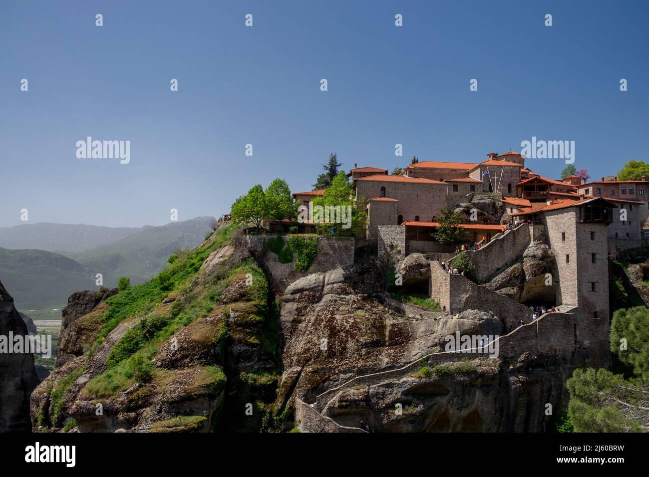 Landscape of Greek Orthodox Monasteries on the top of steep rocks Stock ...