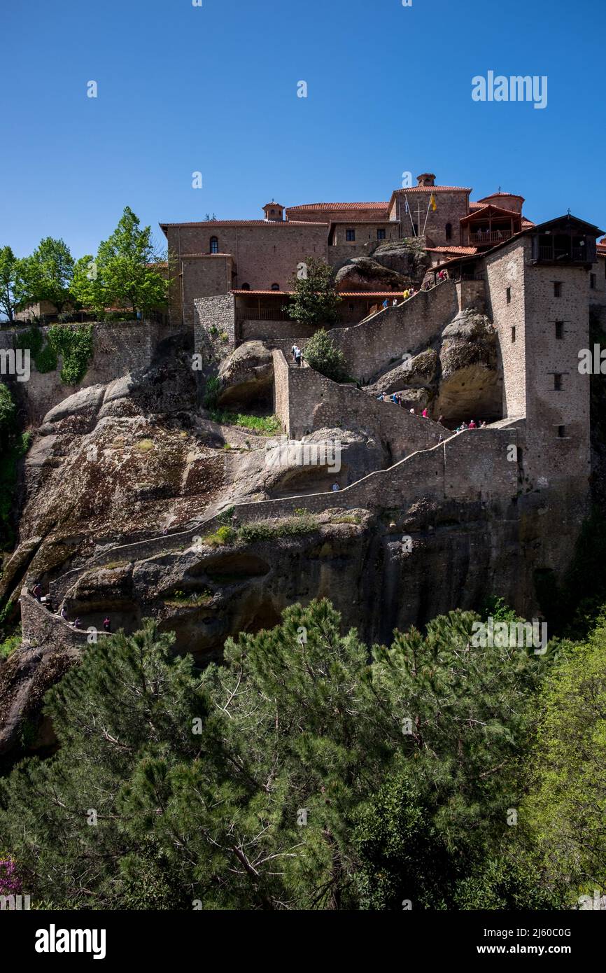 Landscape of Greek Orthodox Monasteries on the top of steep rocks Stock ...