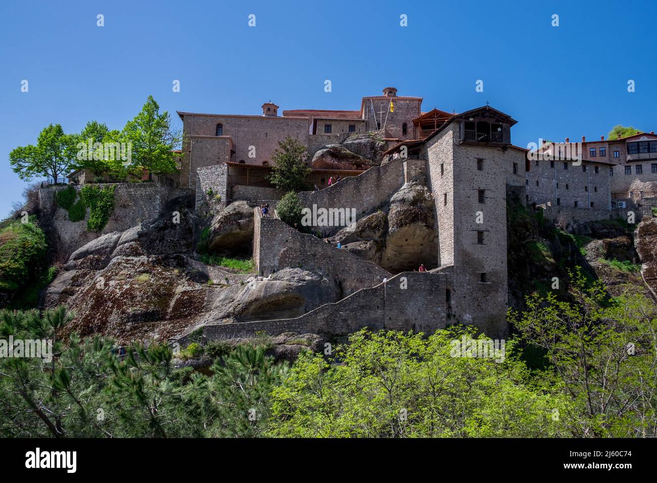 Landscape of Greek Orthodox Monasteries on the top of steep rocks Stock ...