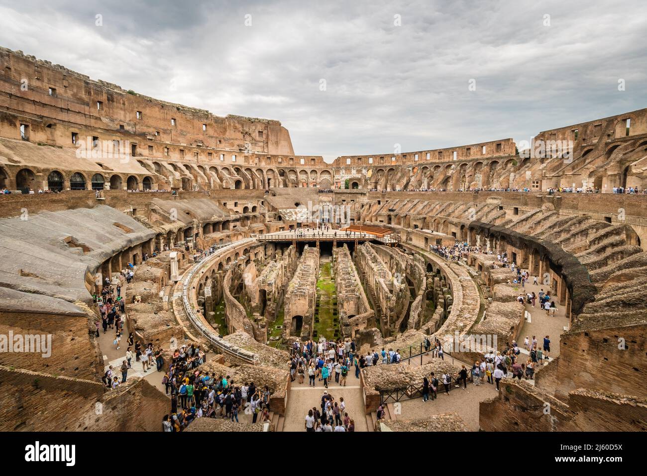 Grand View of the Roman Colosseum at Day under Cloudy Skies in City of Rome, Italy 01 Stock Photo