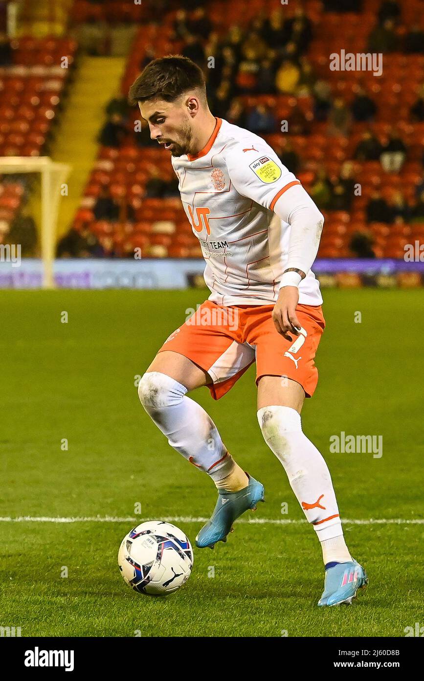 Owen Dale 7 of Blackpool in action during the game in, on 4/26/2022