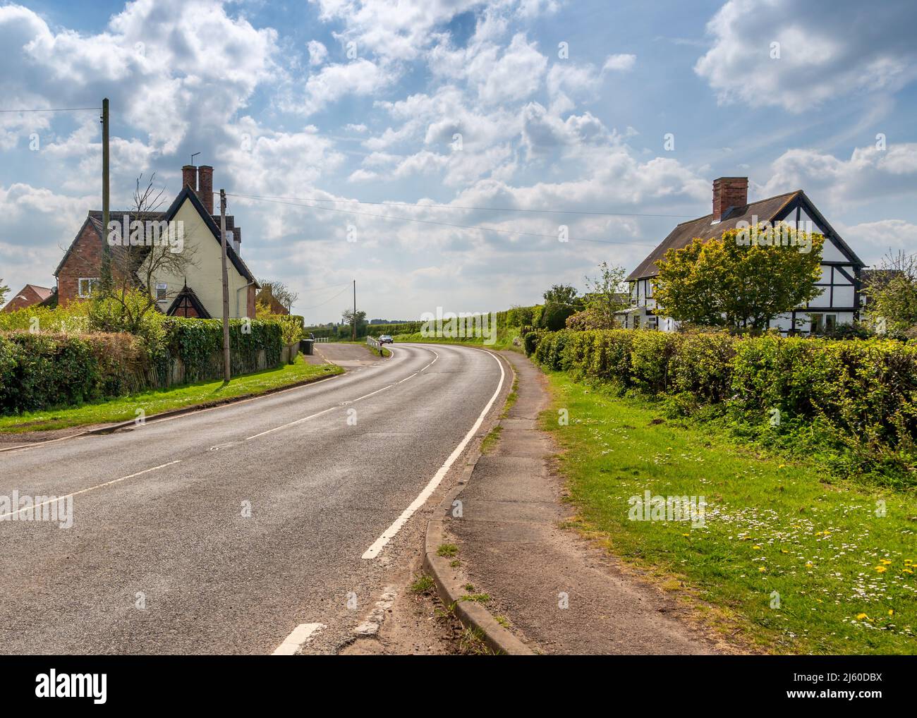 Abbots Salford street view with cottages in Warwickshire, England. Stock Photo