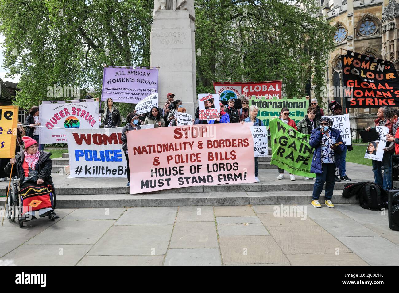 London, UK. 26th Apr, 2022. A group of around 100 women asylum seekers from  every continent, many of whom have fled violence and persecution, and their  supporters, protest outside the Houses of