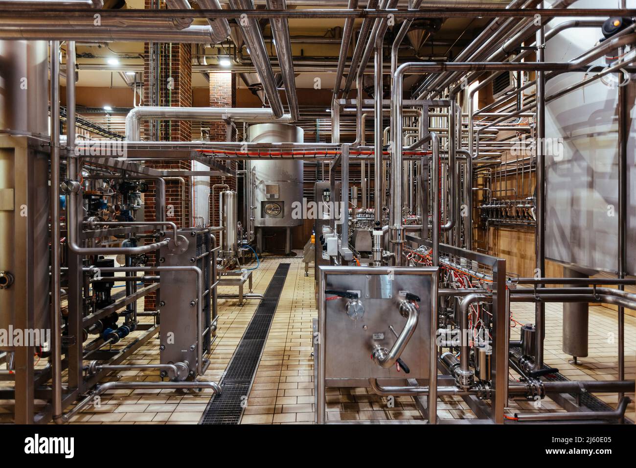 Industrial steel vats connected by the pipeline Stock Photo Alamy