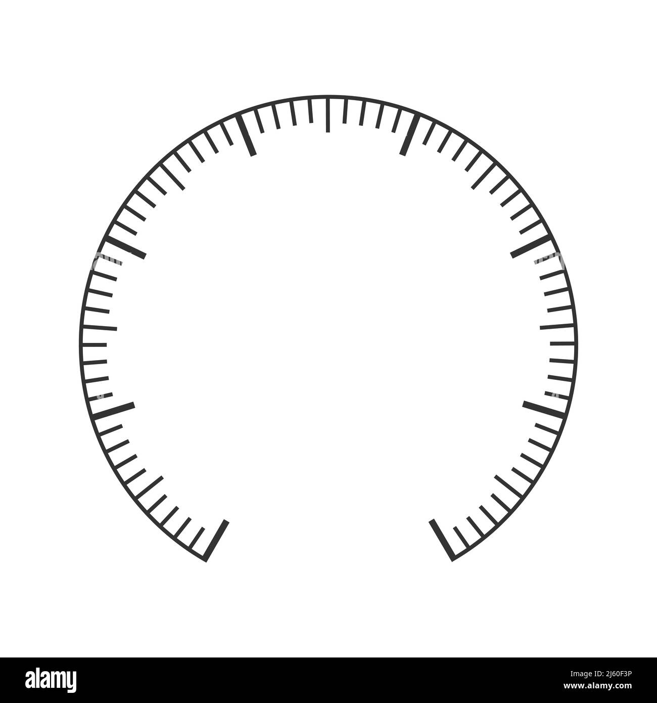 Scale example of pressure meter, manometer, barometer, speedometer, tonometer, thermometer, navigator or indicator tool. Round measuring dashboard template. Vector graphic illustration Stock Vector