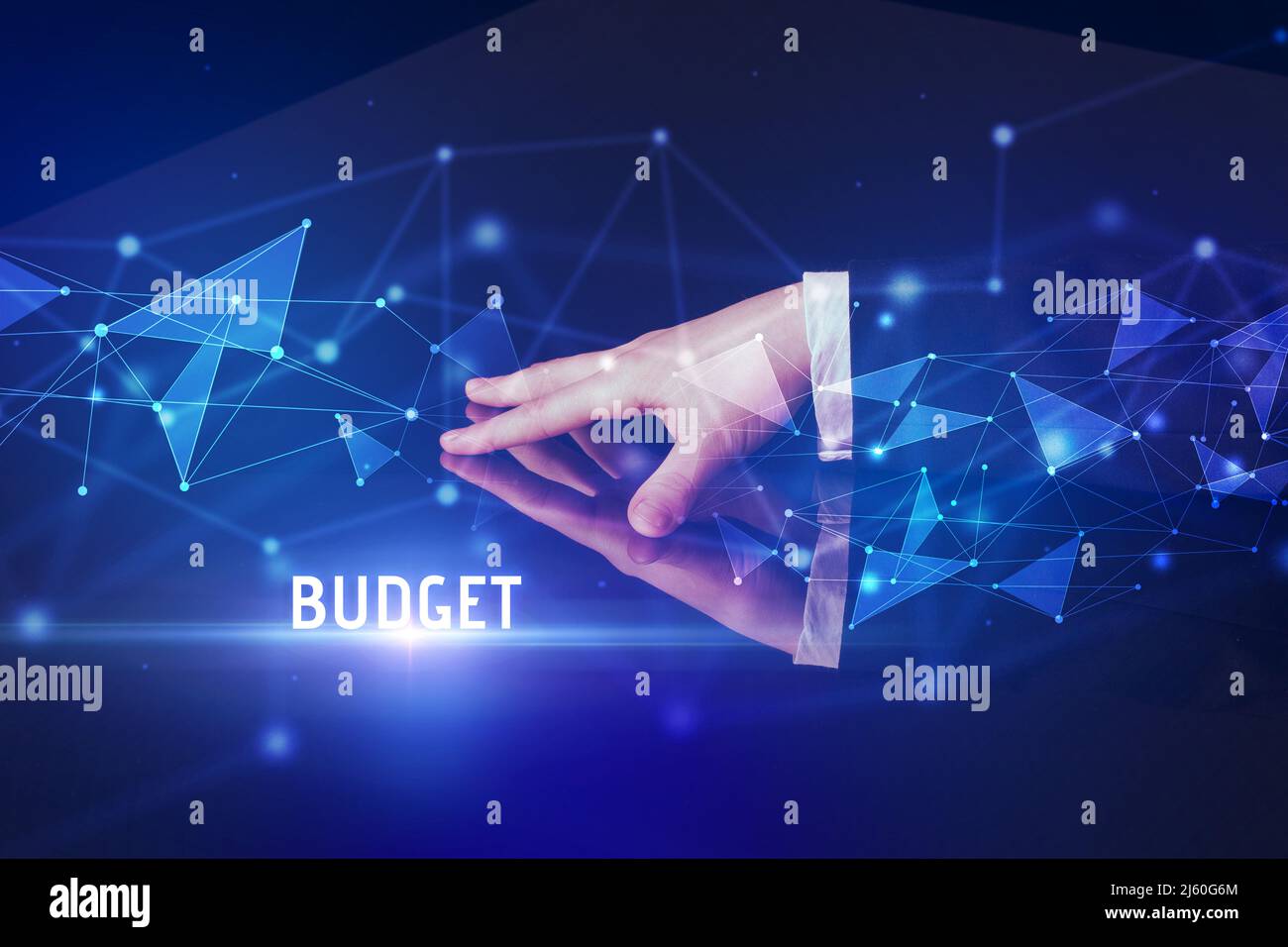 Businessman touching huge screen concept Stock Photo