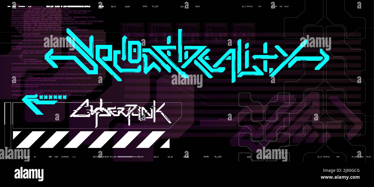 Futuristic calligraphy in cyberpunk style. Typography template Stock Vector
