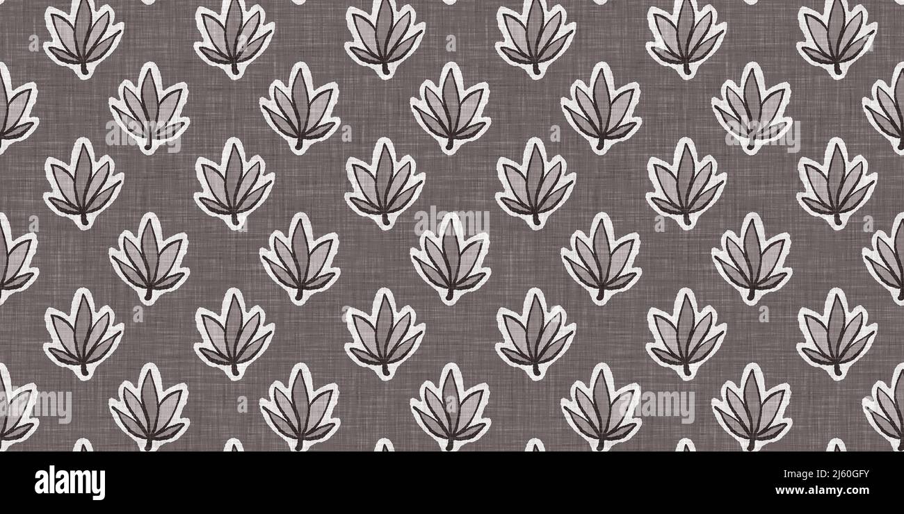 French grey botanical leaf linen seamless border with 2 tone country ...