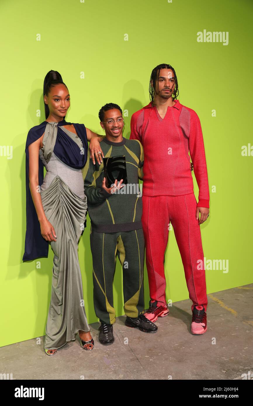 London, UK. 26th April, 2022. Saul Nash and Jourdan Dunn attend The Final of the International Woolmark Prize 2022 held at 180 Strand in London Credit: John Davies/Alamy Live News Stock Photo