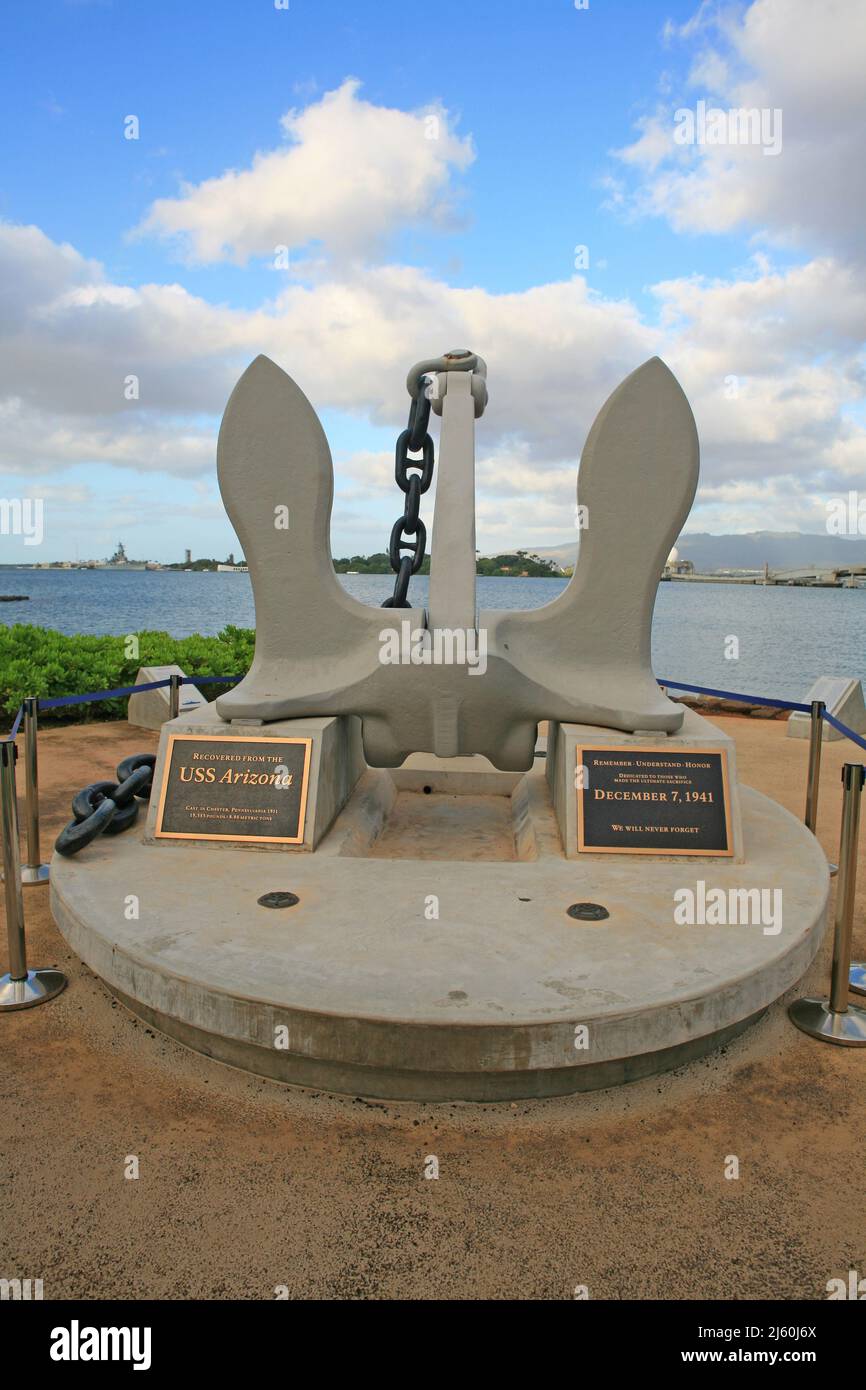 USS Arizona Anchor, Pearl Harbour, Hawaii Stock Photo