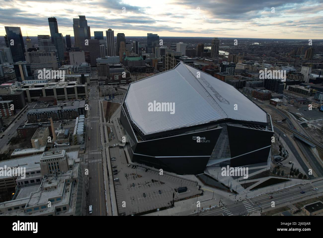 An aerial view of US Bank Stadium, the home of the Minnesota Vikings