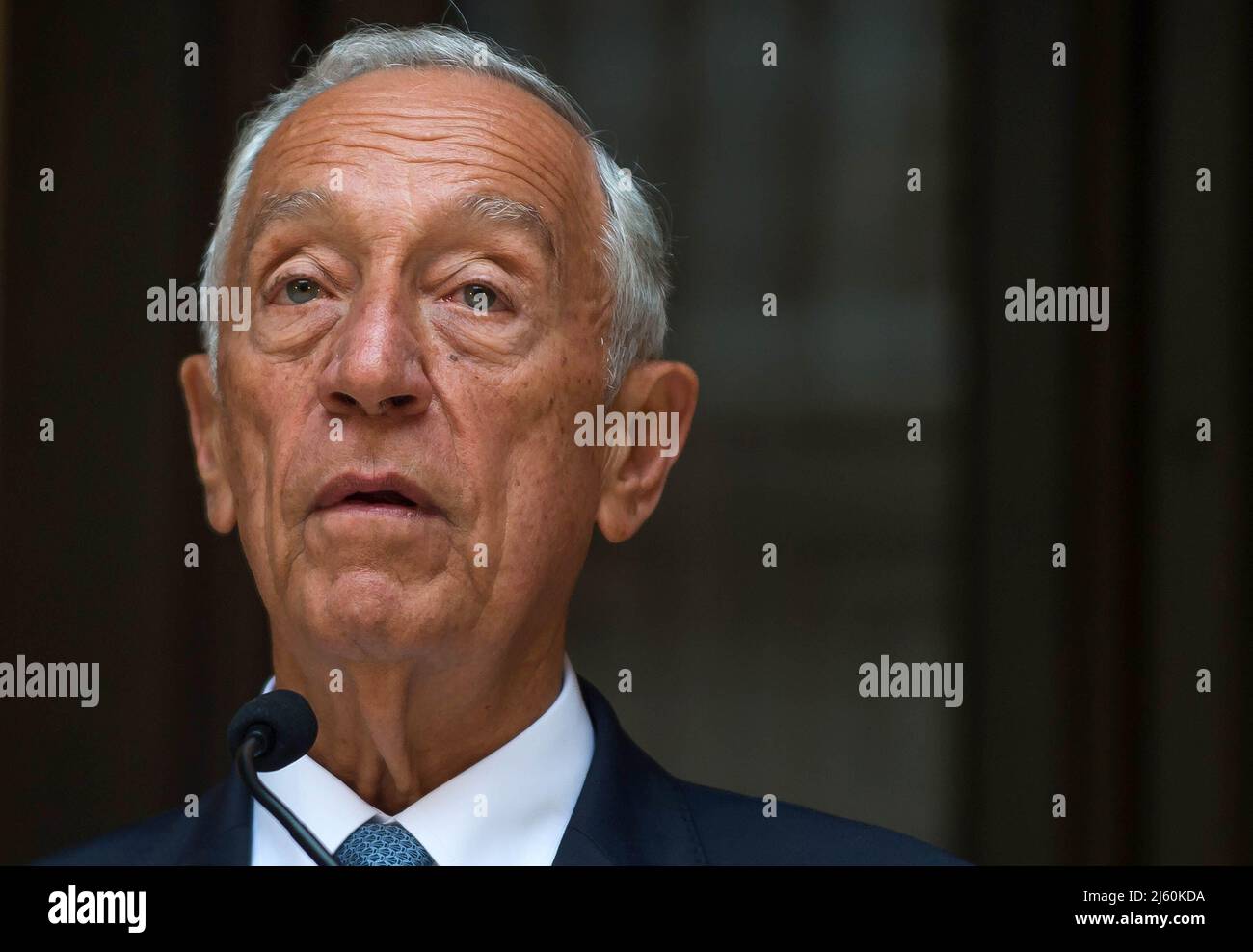 Malaga, Spain. 26th Apr, 2022. Portuguese President, Marcelo Rebelo de Sousa gives a speech during the opening of the exhibition of Portuguese painter and illustrator Paula Rego, at Picasso Museum. The exhibition 'Paula Rego', shows her view on figurative art and the representation of women with more than 80 works. The showing will run at Picasso Museum from 27 April to 21 August. Credit: SOPA Images Limited/Alamy Live News Stock Photo