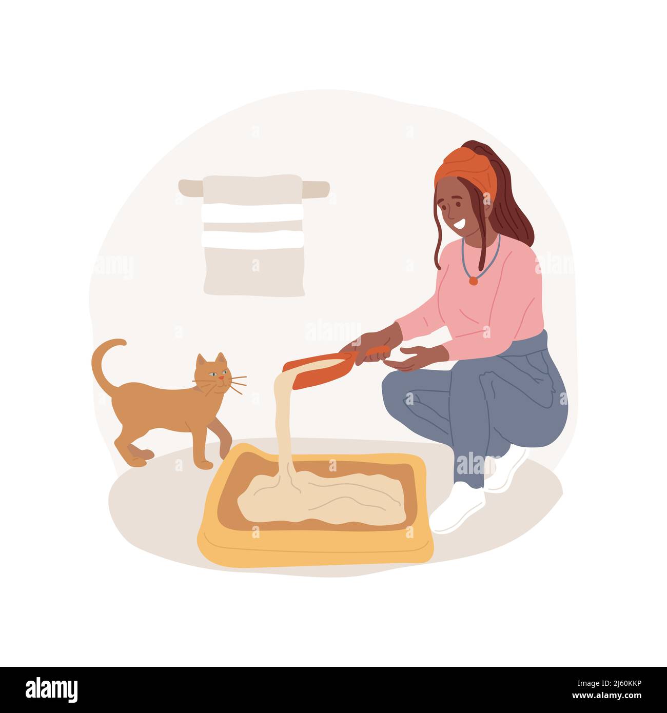 Filling litter box isolated cartoon vector illustration. People taking
